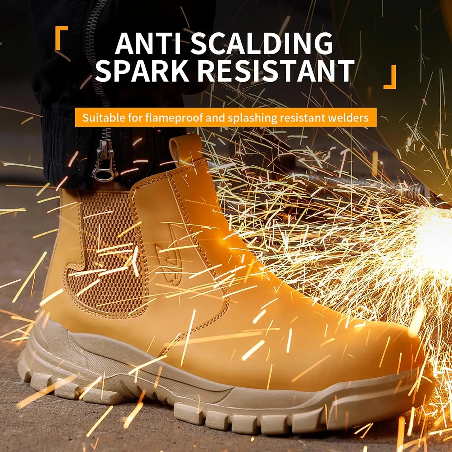 Mens Work Boots Steel Toe Chelsea Safety Boots PU Leather Waterproof Lightweight Working Shoes