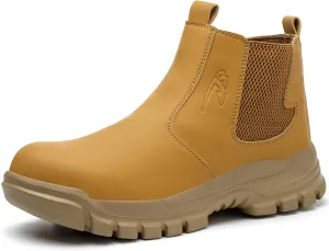 Mens Work Boots Steel Toe Chelsea Safety Boots PU Leather Waterproof Lightweight Working Shoes