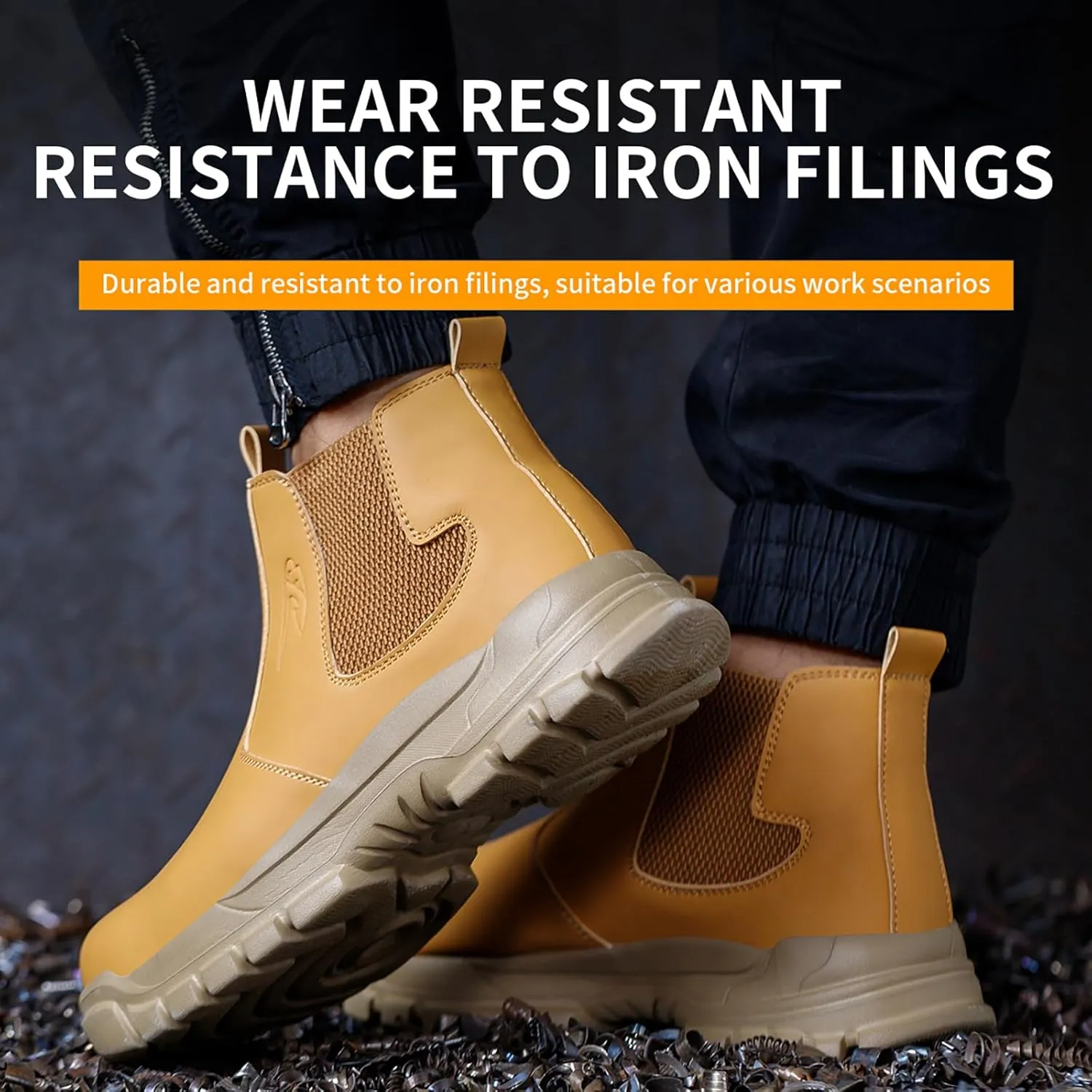 Mens Work Boots Steel Toe Chelsea Safety Boots PU Leather Waterproof Lightweight Working Shoes