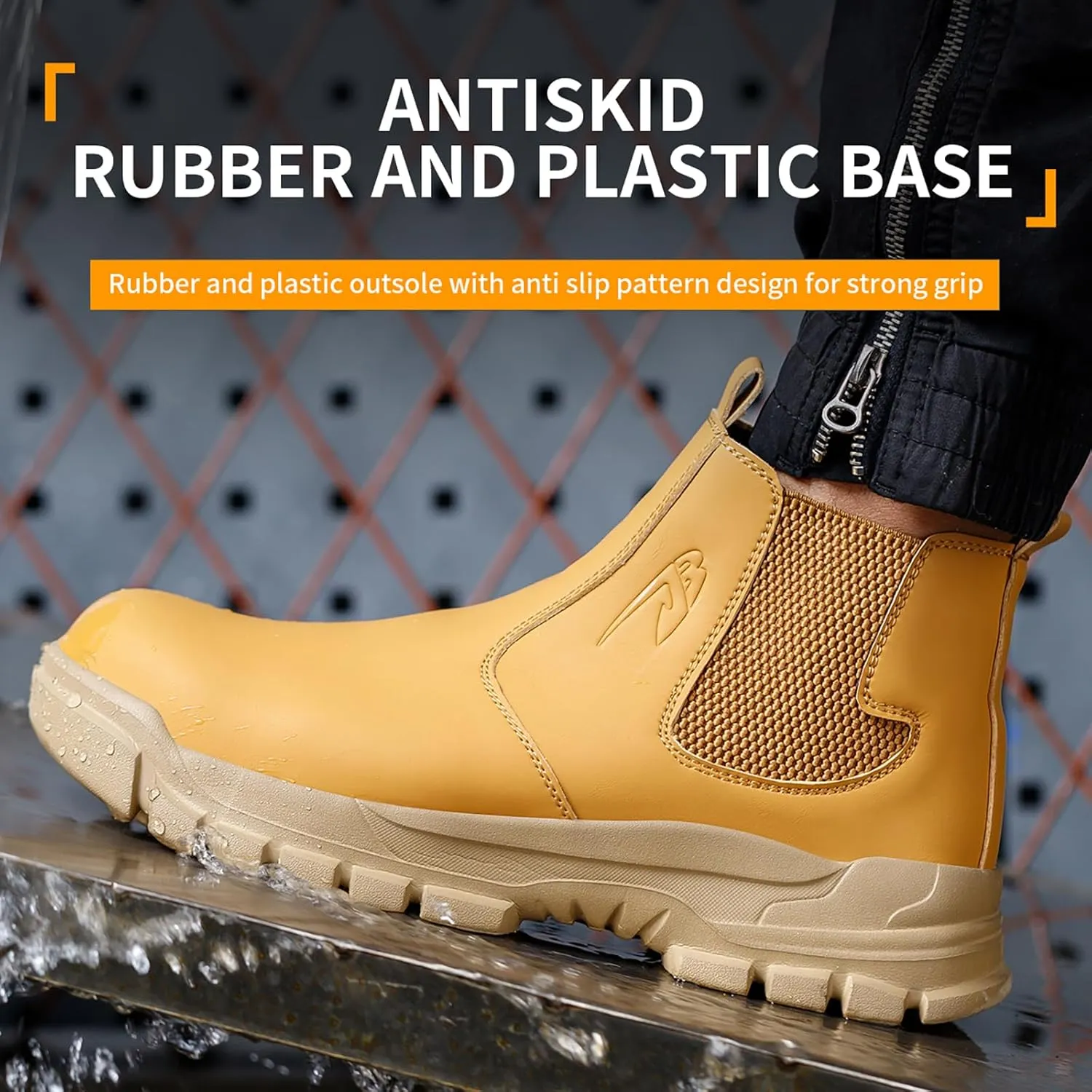 Mens Work Boots Steel Toe Chelsea Safety Boots PU Leather Waterproof Lightweight Working Shoes