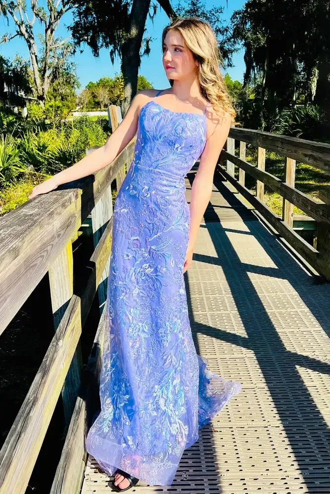 Mermaid Bateau Sleeveless Lace Up Sparkly Appliques Party Prom Dress