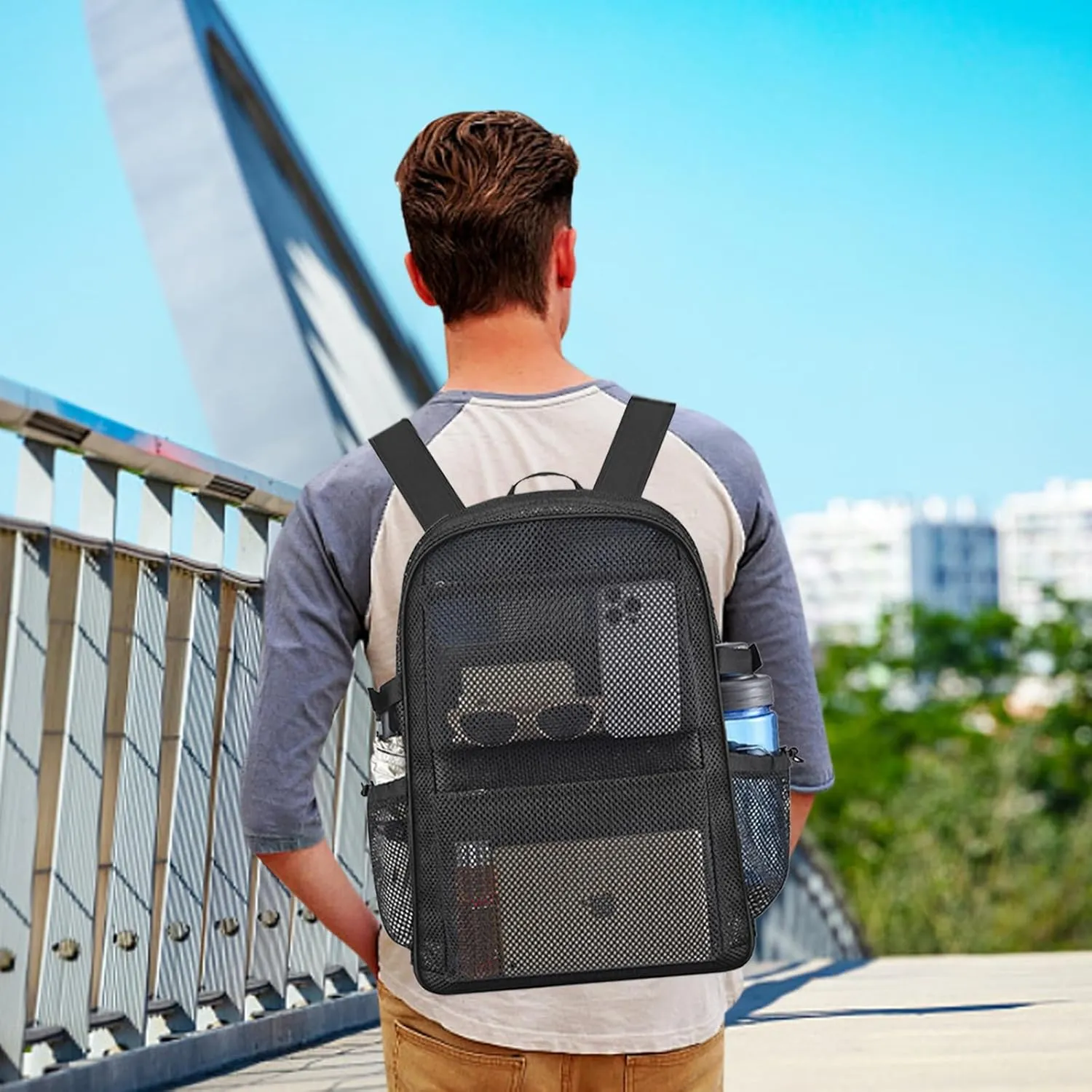 Mesh Backpack for School, 30L Lager Heavy Duty Mesh Backpacks for Adults Girls Boys Kids with Inner Laptop Compartment, Heavy Duty Mesh Schoolbag for Outdoor Hiking Beach