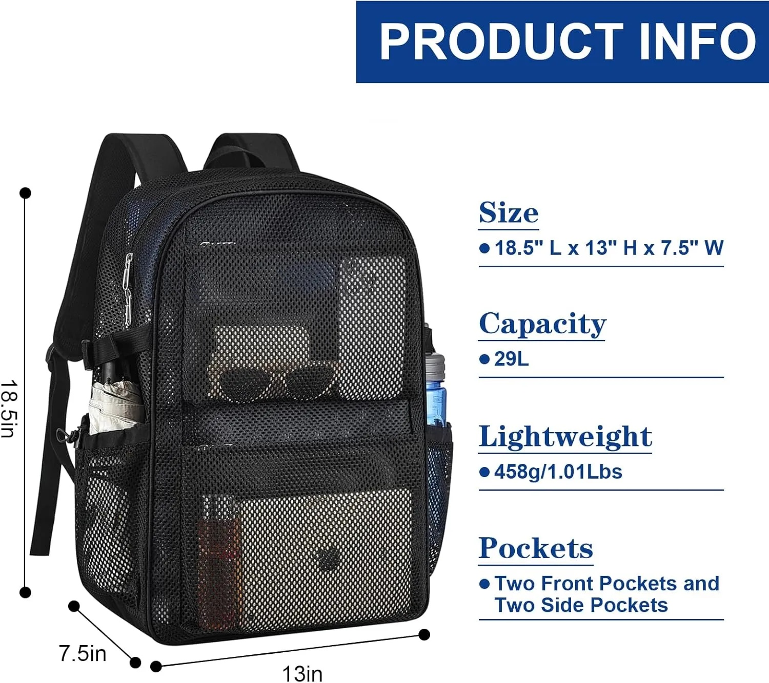 Mesh Backpack for School, 30L Lager Heavy Duty Mesh Backpacks for Adults Girls Boys Kids with Inner Laptop Compartment, Heavy Duty Mesh Schoolbag for Outdoor Hiking Beach