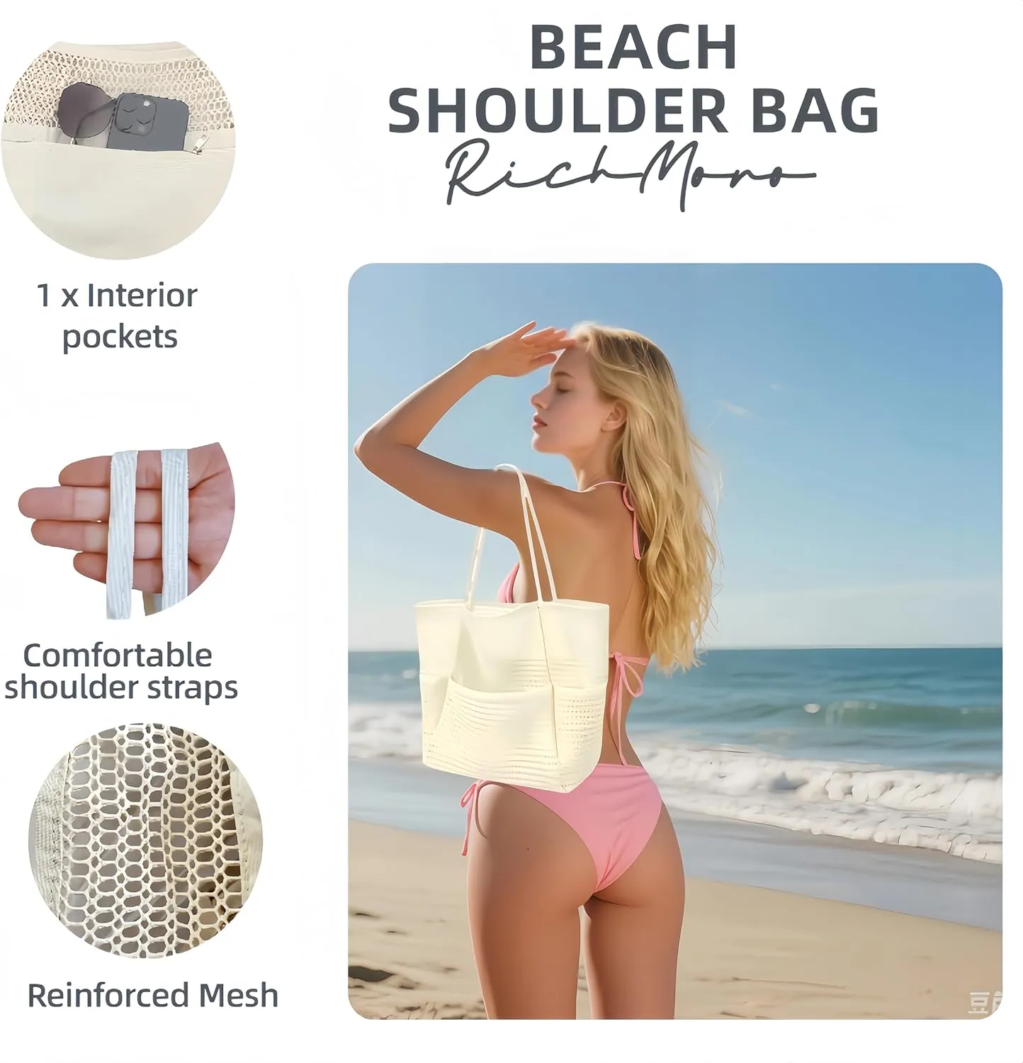 Mesh Beach BagBeach Tote Bags for Women Large Foldable Mesh Swimming Pool Travel Bags for/Travel/Vacation