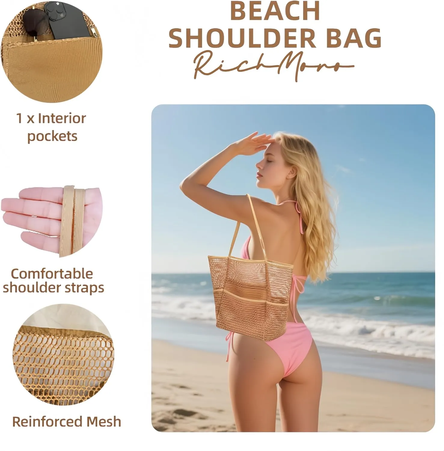 Mesh Beach BagBeach Tote Bags for Women Large Foldable Mesh Swimming Pool Travel Bags for/Travel/Vacation