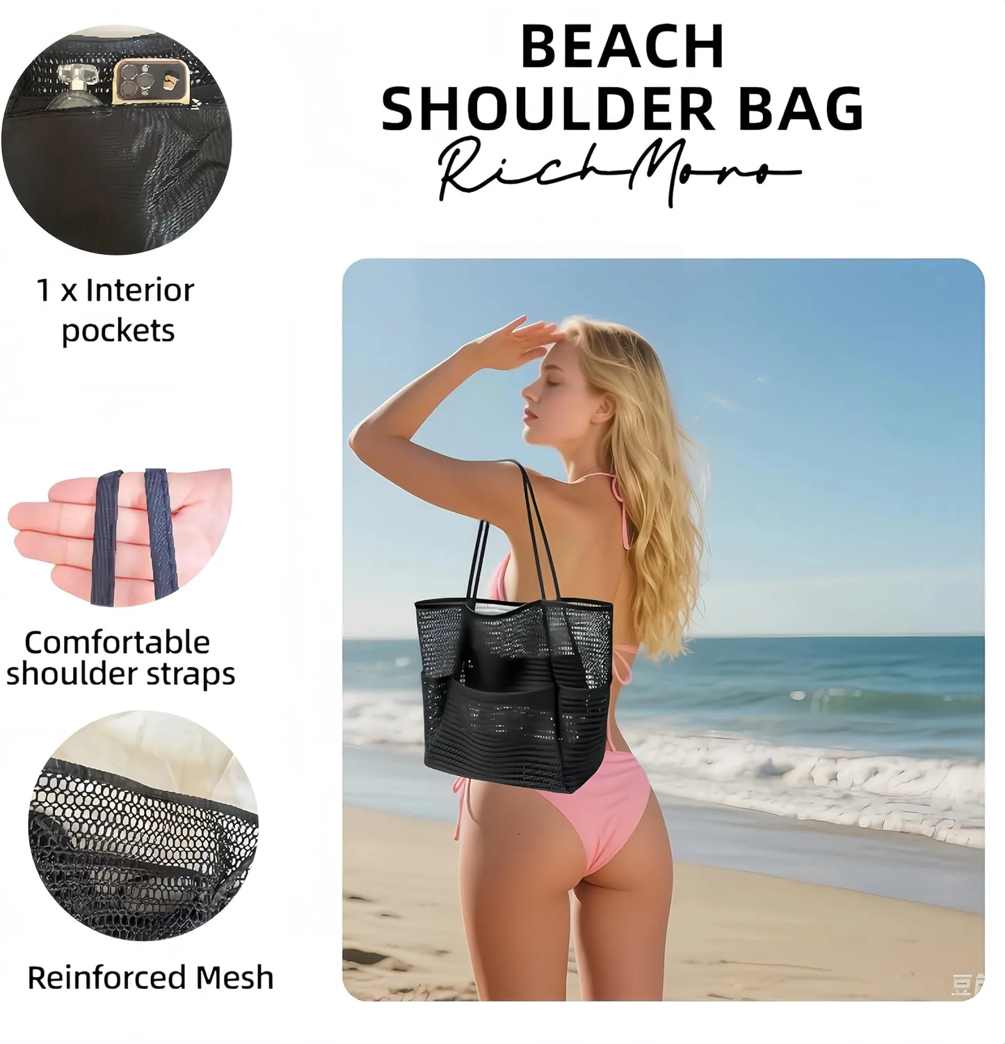 Mesh Beach BagBeach Tote Bags for Women Large Foldable Mesh Swimming Pool Travel Bags for/Travel/Vacation