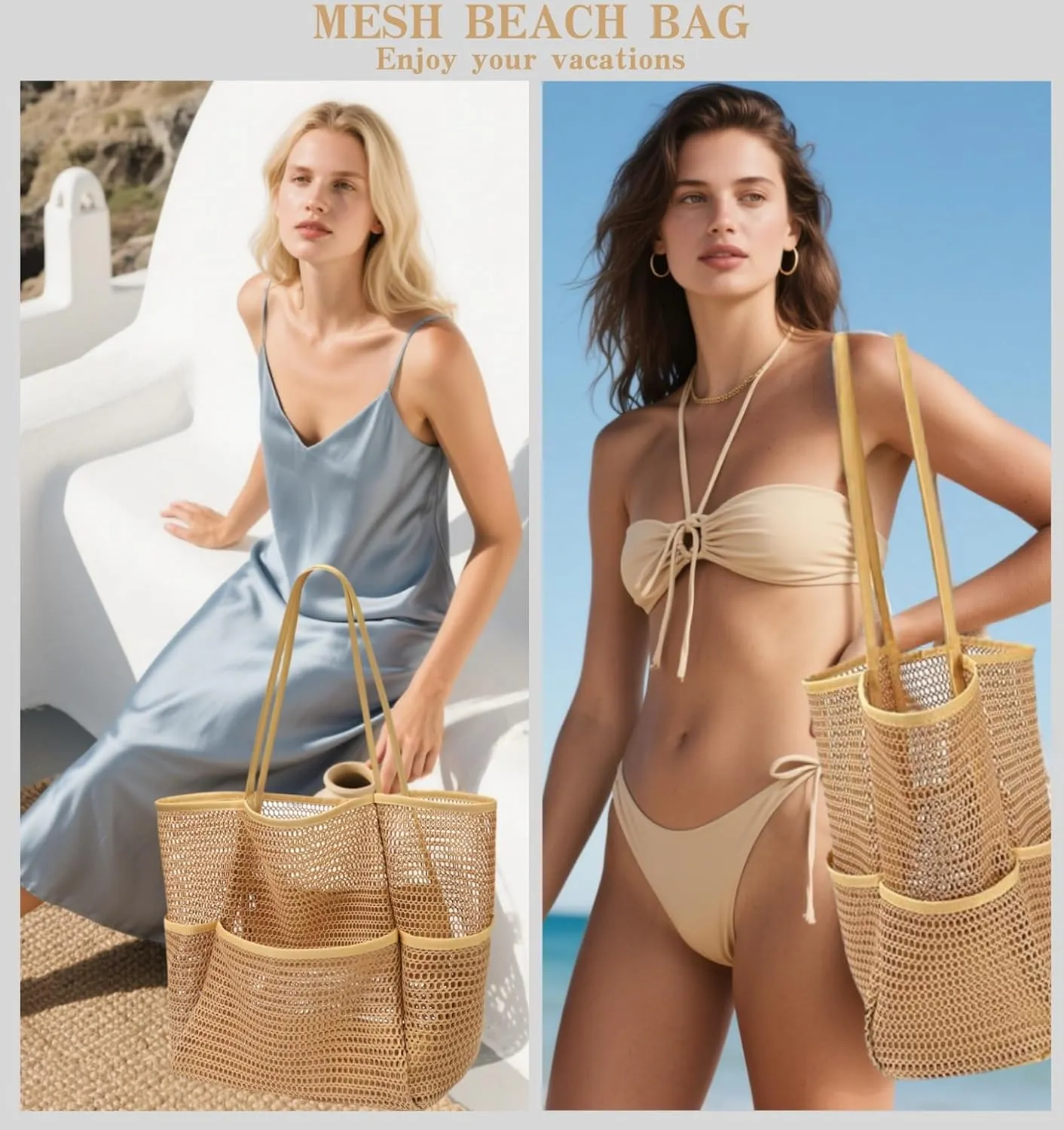 Mesh Beach BagBeach Tote Bags for Women Large Foldable Mesh Swimming Pool Travel Bags for/Travel/Vacation