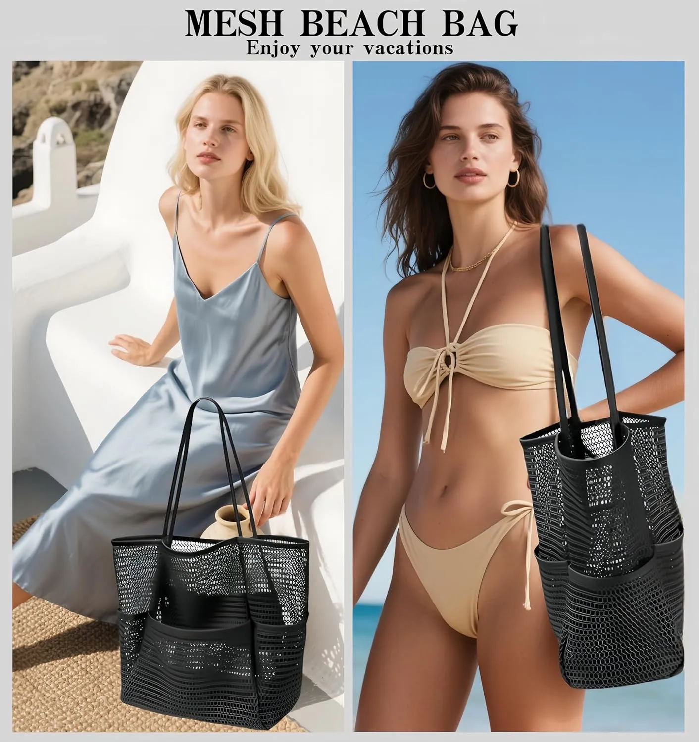 Mesh Beach BagBeach Tote Bags for Women Large Foldable Mesh Swimming Pool Travel Bags for/Travel/Vacation