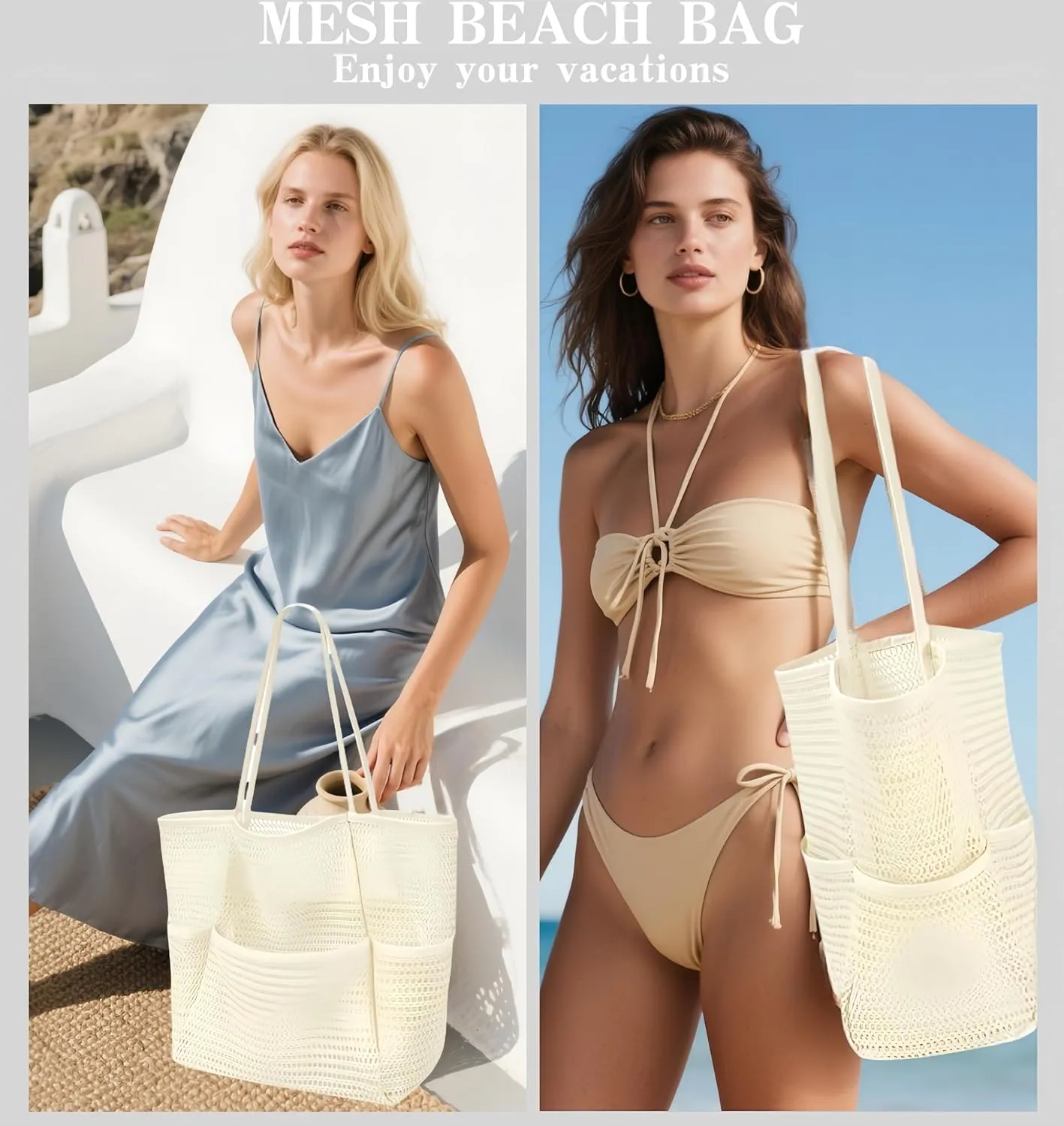 Mesh Beach BagBeach Tote Bags for Women Large Foldable Mesh Swimming Pool Travel Bags for/Travel/Vacation