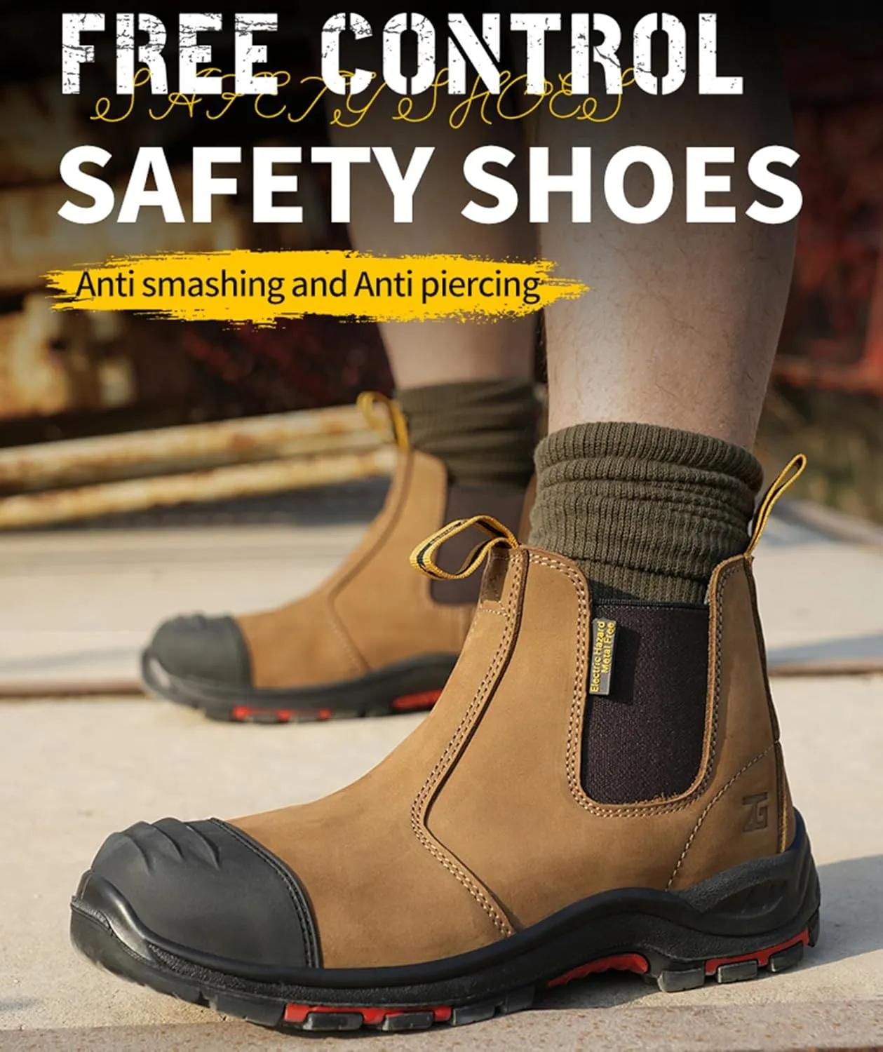 Micoklinlin Composite Steel Toe Boots for Men Work Genuine Leather Chelsea Boots Anti-slip Puncture Proof Safety Shoes