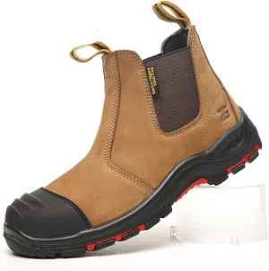 Micoklinlin Composite Steel Toe Boots for Men Work Genuine Leather Chelsea Boots Anti-slip Puncture Proof Safety Shoes