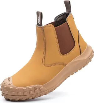 Micoklinlin Steel Toe Boots for Men Waterproof Work Chelsea Boots Fashion Anti-Slip Safety Shoes Slip on Leather Boots