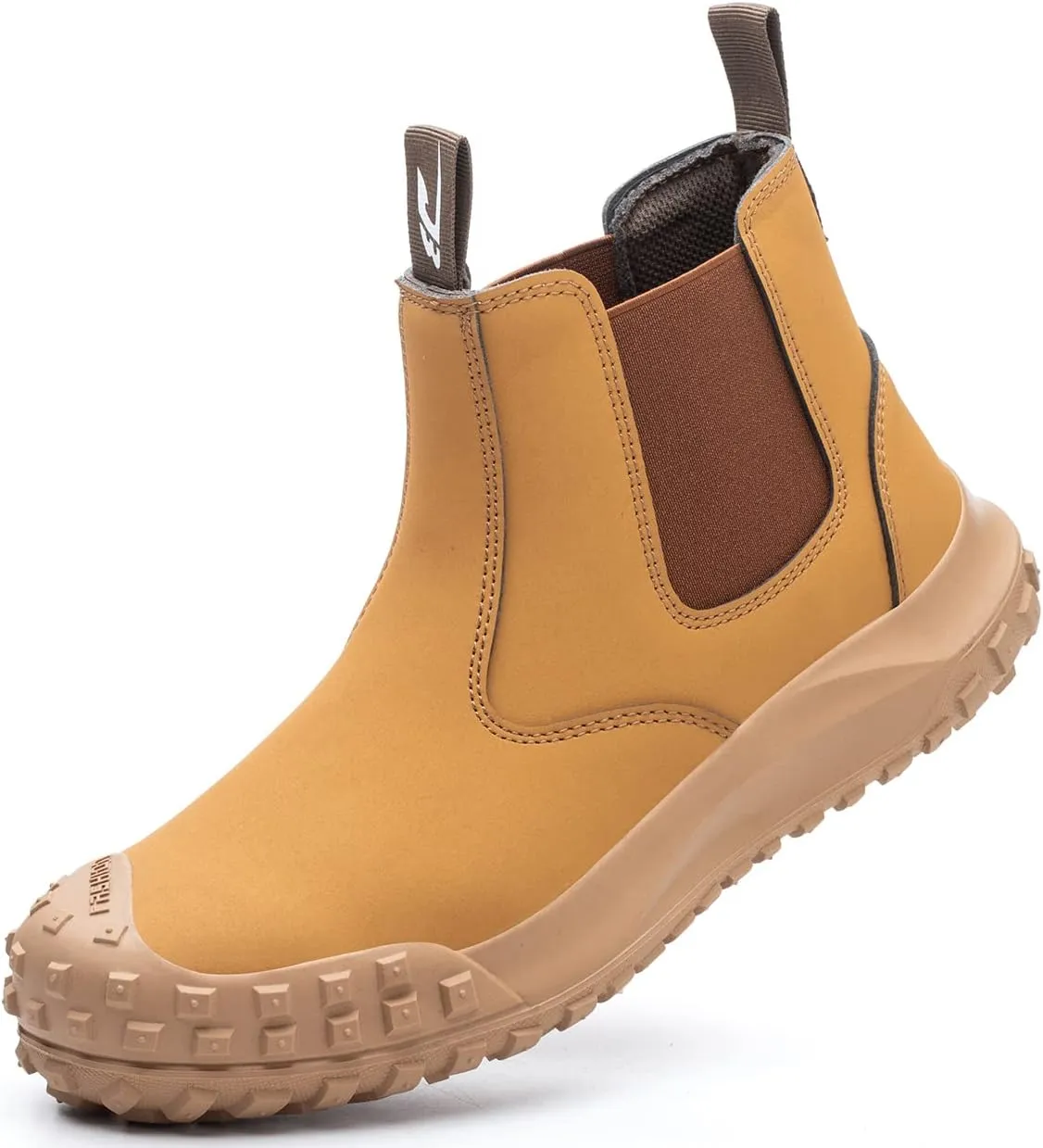 Micoklinlin Steel Toe Boots for Men Waterproof Work Chelsea Boots Fashion Anti-Slip Safety Shoes Slip on Leather Boots