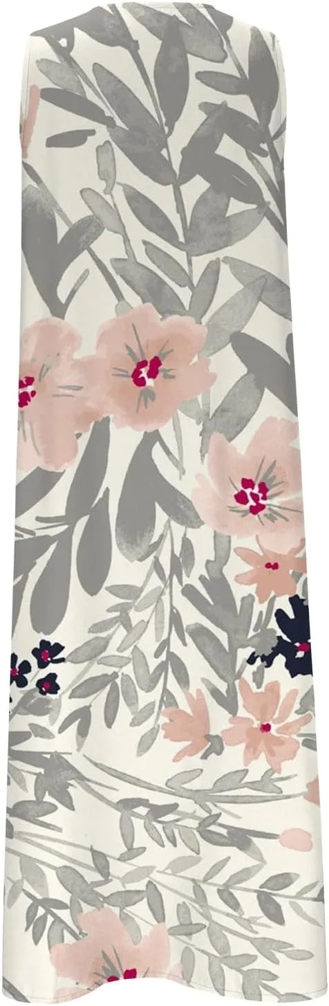 Midi Dresses for Women Flower Graphic Print Sundress Sleeveless A Line Flowy Beach Dresses with Pockets