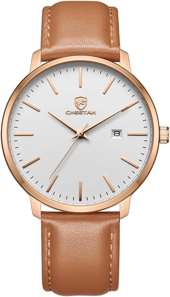 Minimalist Waterproof Quartz Watches for Men with Leather Strap, Auto Date