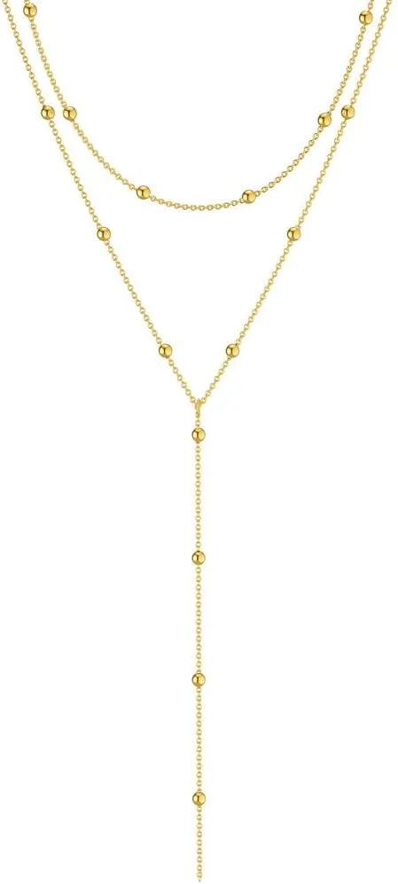 MINT COCOA Lariat Necklace for Women Dainty 14K Gold Long Necklaces Trendy Y-Shaped Pendant Necklace Layered Beaded Chain Link Necklaces Jewelry Gift