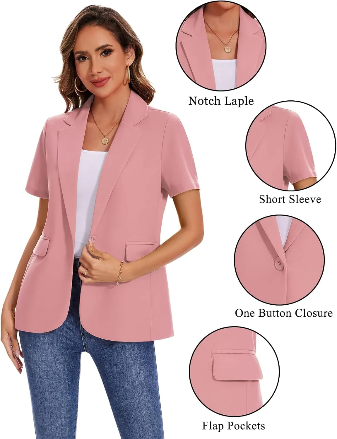 MINTLIMIT Women Short Sleeve Blazer Lightweight Button Front Business Jacket Notched Lapel Work Office Blazers with Pockets