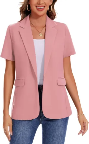MINTLIMIT Women Short Sleeve Blazer Lightweight Button Front Business Jacket Notched Lapel Work Office Blazers with Pockets