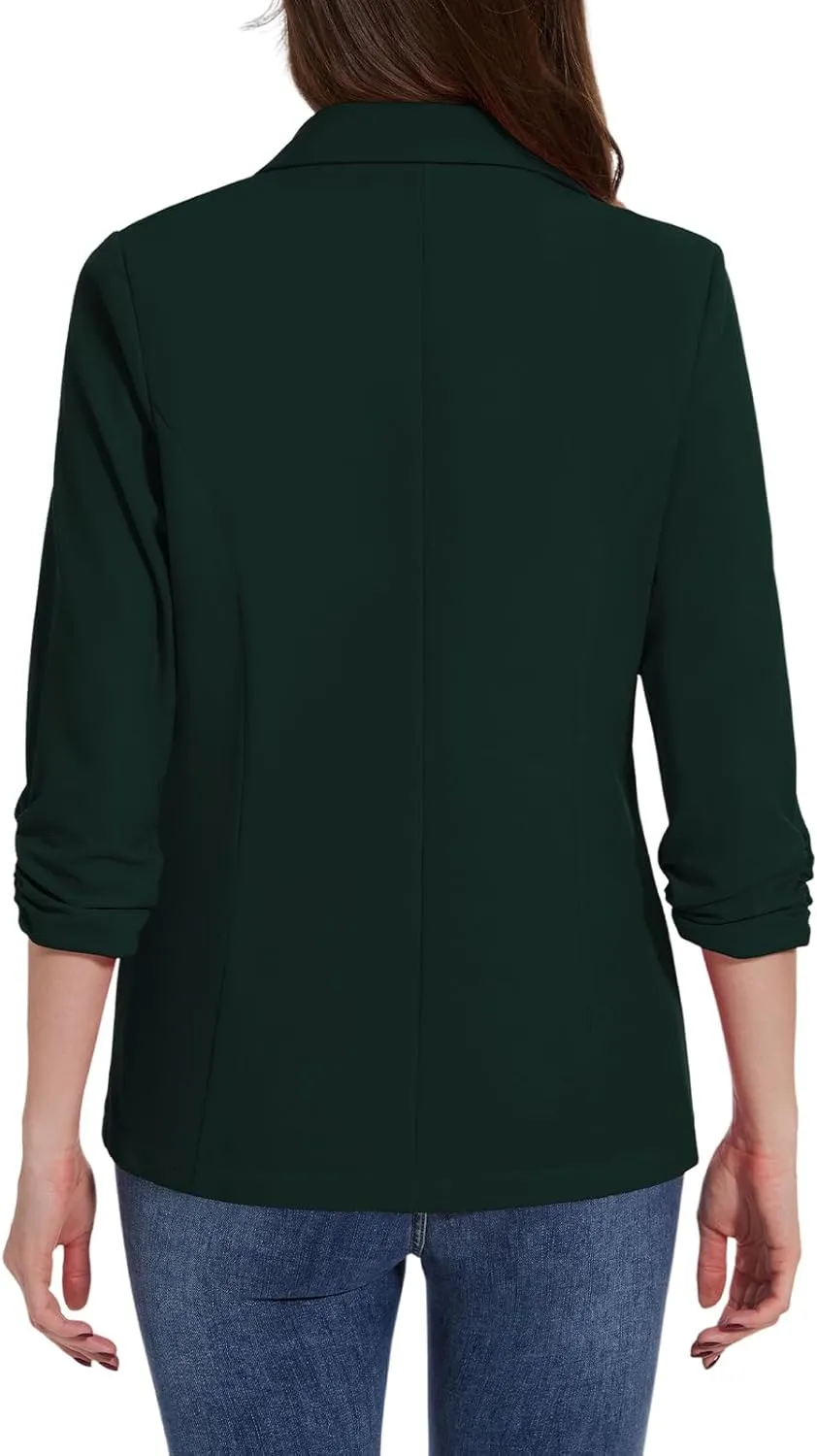 MINTLIMIT Womens Casual Blazers 3/4 Ruched Sleeve One Button Blazer Lapel Collar Business Office Suit Jacket with Pockets