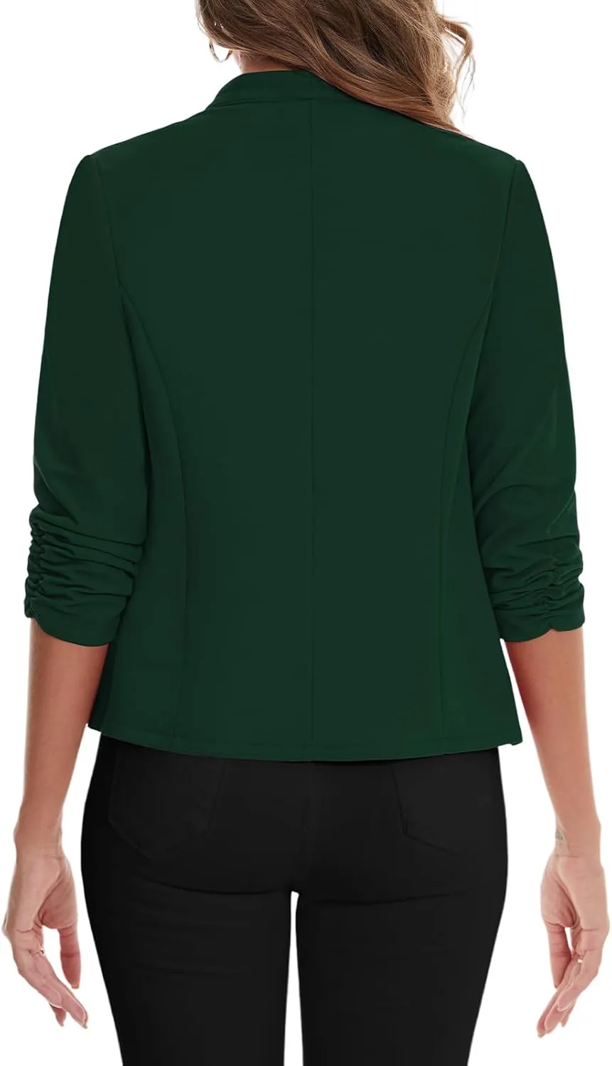 MINTLIMIT Women's Collarless Blazer Ruched 3/4 Sleeve Open Front Business Work Office Jacket Blazers