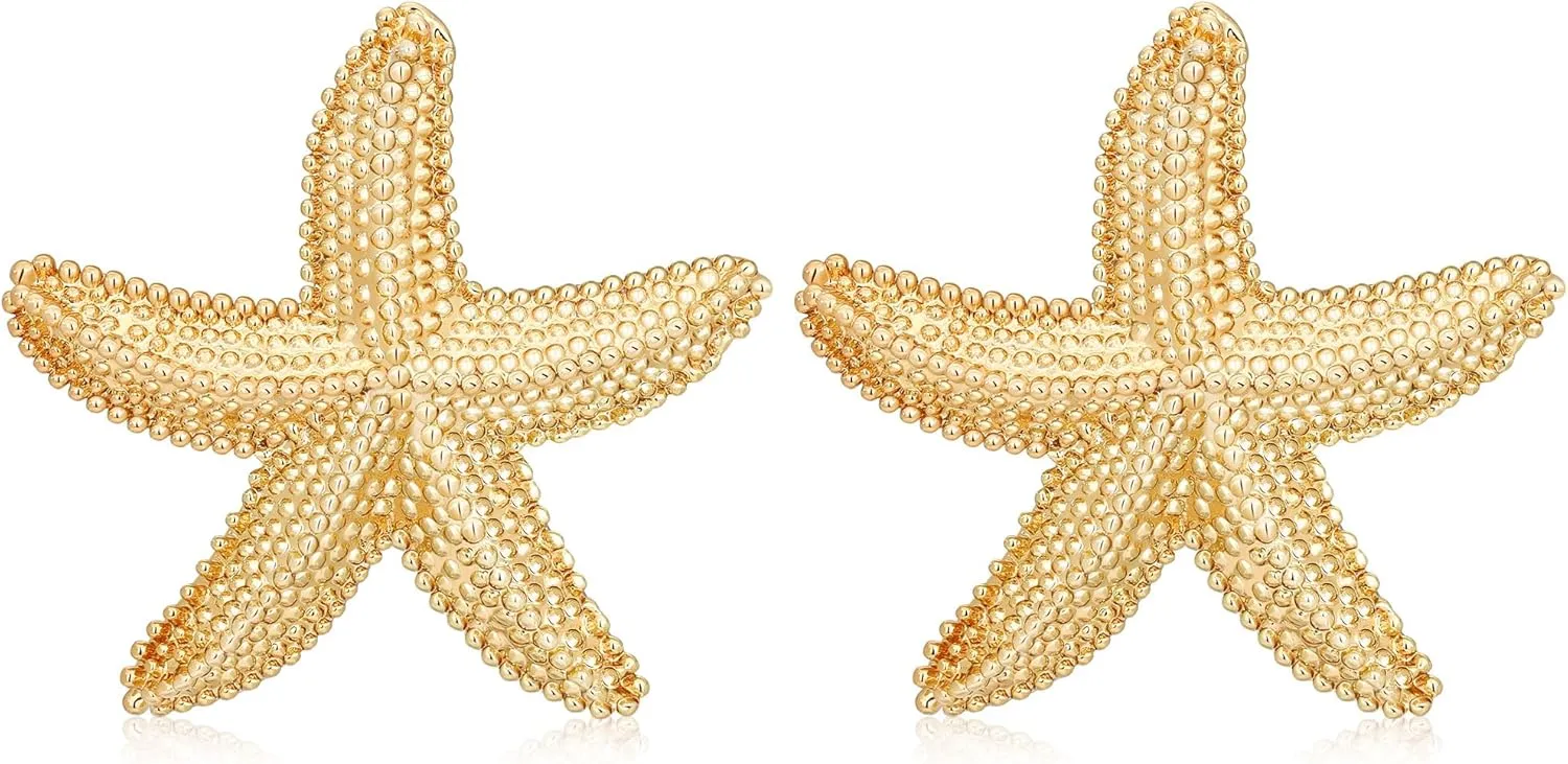 MISS RIGHT Gold Shell Earrings for Women, Stainless Steel Sea Shell Stud Seashell Earrings Beach Jewelry, Hypoallergenic Lightweight Summer Earrings