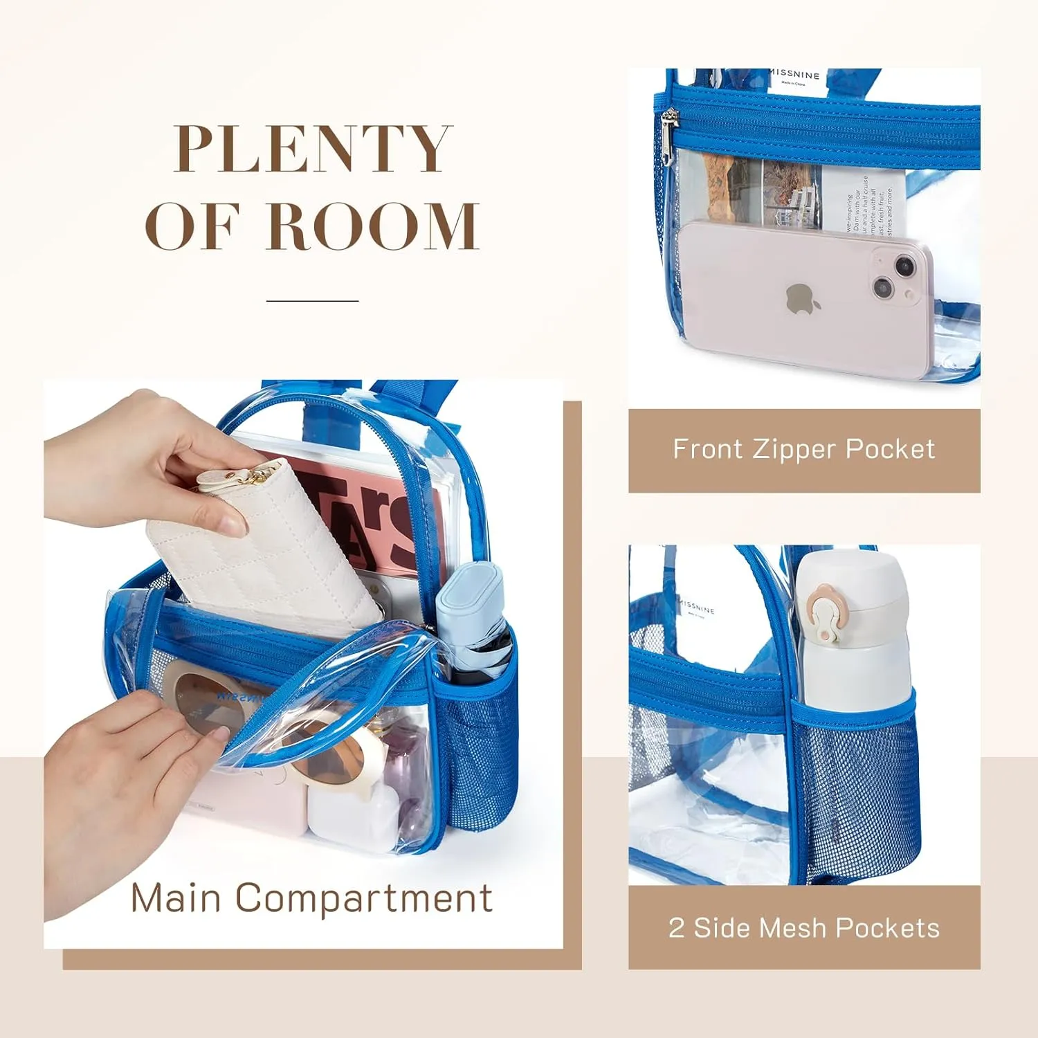 Missnine Clear Mini Backpack Stadium Approved, Thick PVC Mini Clear Bag for Sport Events, Concert, Festival