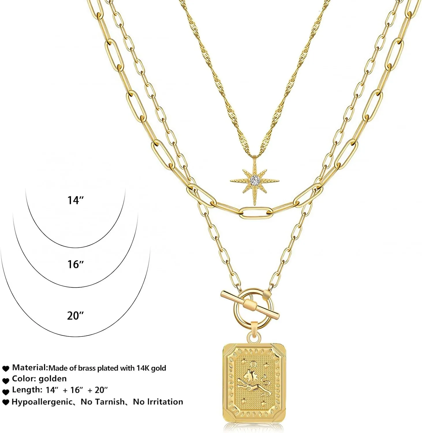 MJartoria Layered Necklaces for Women Trendy, 14K Gold Plated Simple Star Choker Square Flower Pendant Necklace, Paperclip Chain Necklace, Gold Necklaces Jewelry Gifts