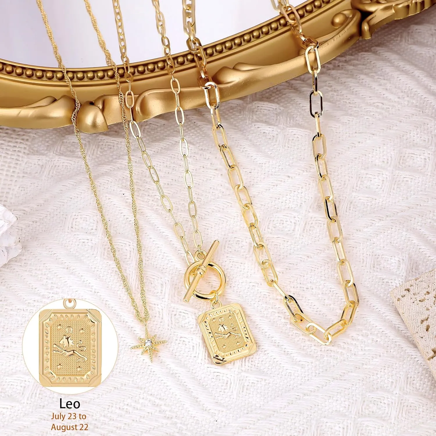 MJartoria Layered Necklaces for Women Trendy, 14K Gold Plated Simple Star Choker Square Flower Pendant Necklace, Paperclip Chain Necklace, Gold Necklaces Jewelry Gifts