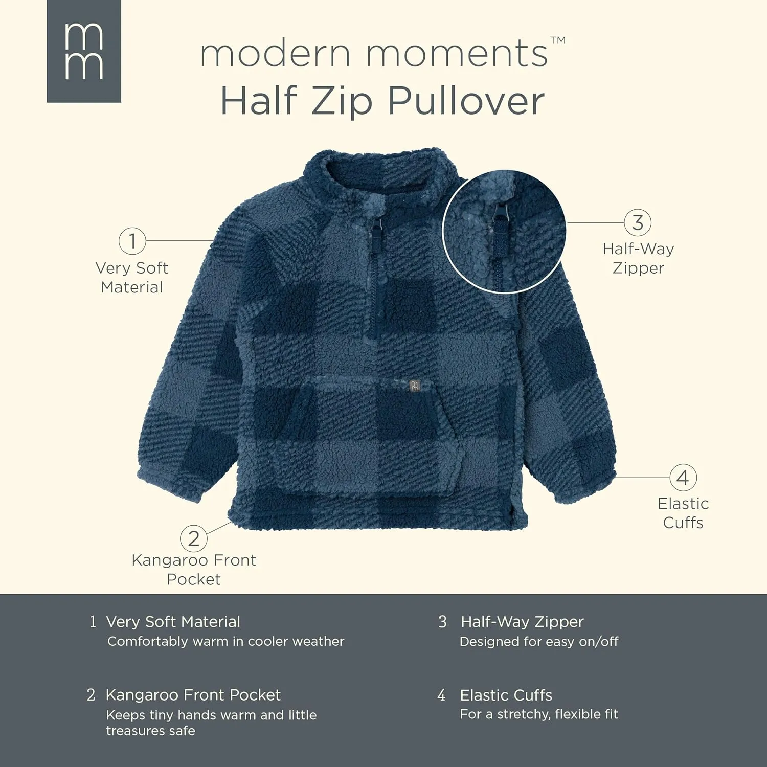 Modern Moments by Gerber Boys' Baby and Toddler Microplush Half-Zip Pullover