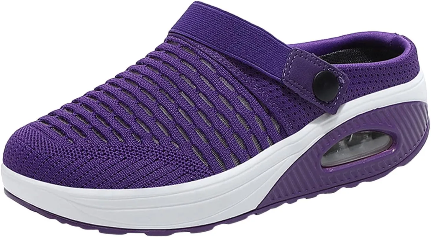 Mules Clogs for Women Orthopedic Air Cushion Wide Width Non-Slip Sneakers Adjustable Beach Shoes Outdoor Slippers Breathable Platform Mesh Sandals