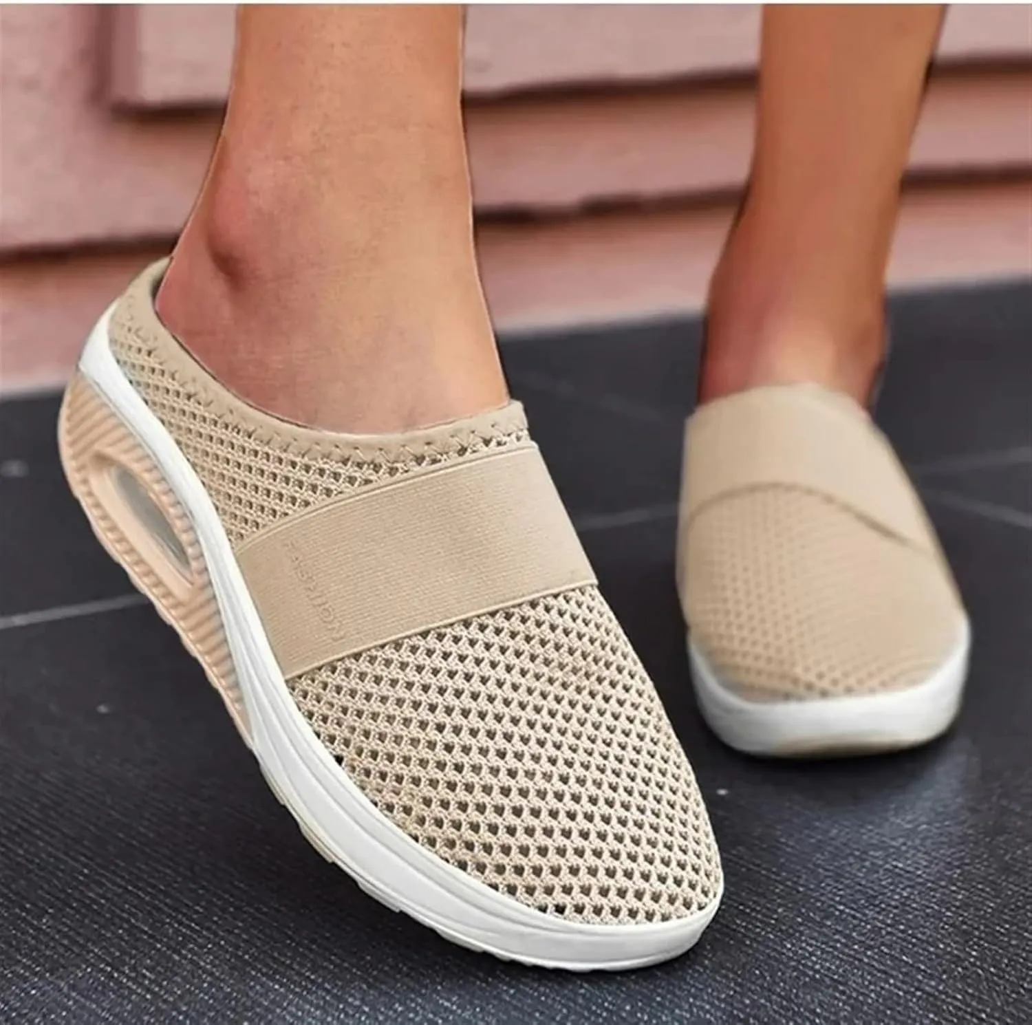 Mules for Women 2025 Breathable Comfort Wide Width Women's Air Cushion Slip On Walking Shoes Orthopedic Diabetic Walking Shoes Closed Toe Breathable Slippers Mesh Orthopedic Diabetic Walking Shoe