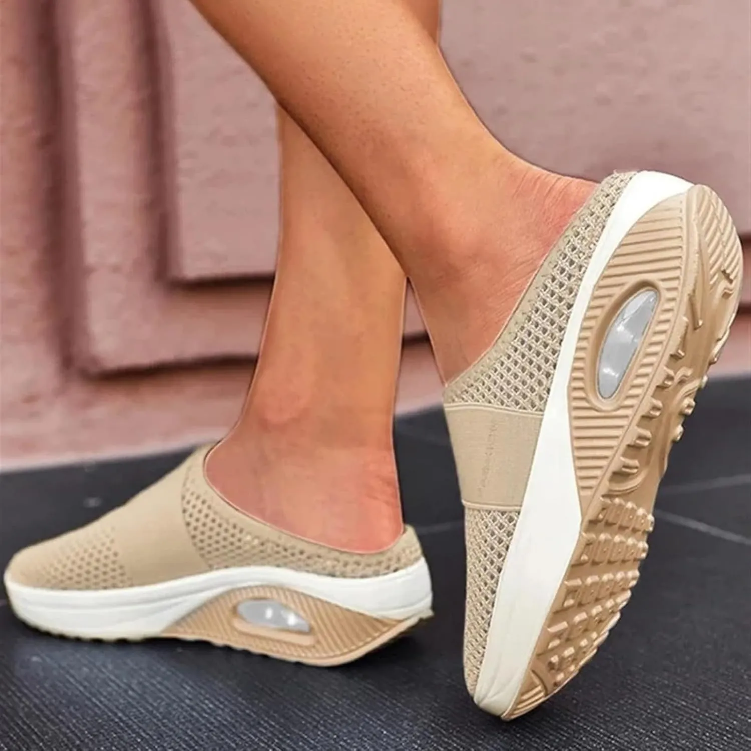Mules for Women 2025 Breathable Comfort Wide Width Women's Air Cushion Slip On Walking Shoes Orthopedic Diabetic Walking Shoes Closed Toe Breathable Slippers Mesh Orthopedic Diabetic Walking Shoe