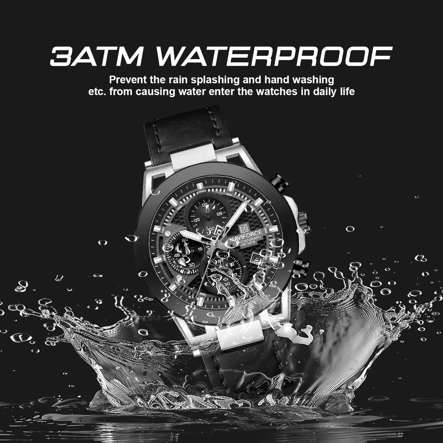 NAVIFORCE Men Sport Chronograph Watches,with Calendar Quartz Mens Waterproof Wrist Watches, Genuine Leather Strap,Gifts for Man