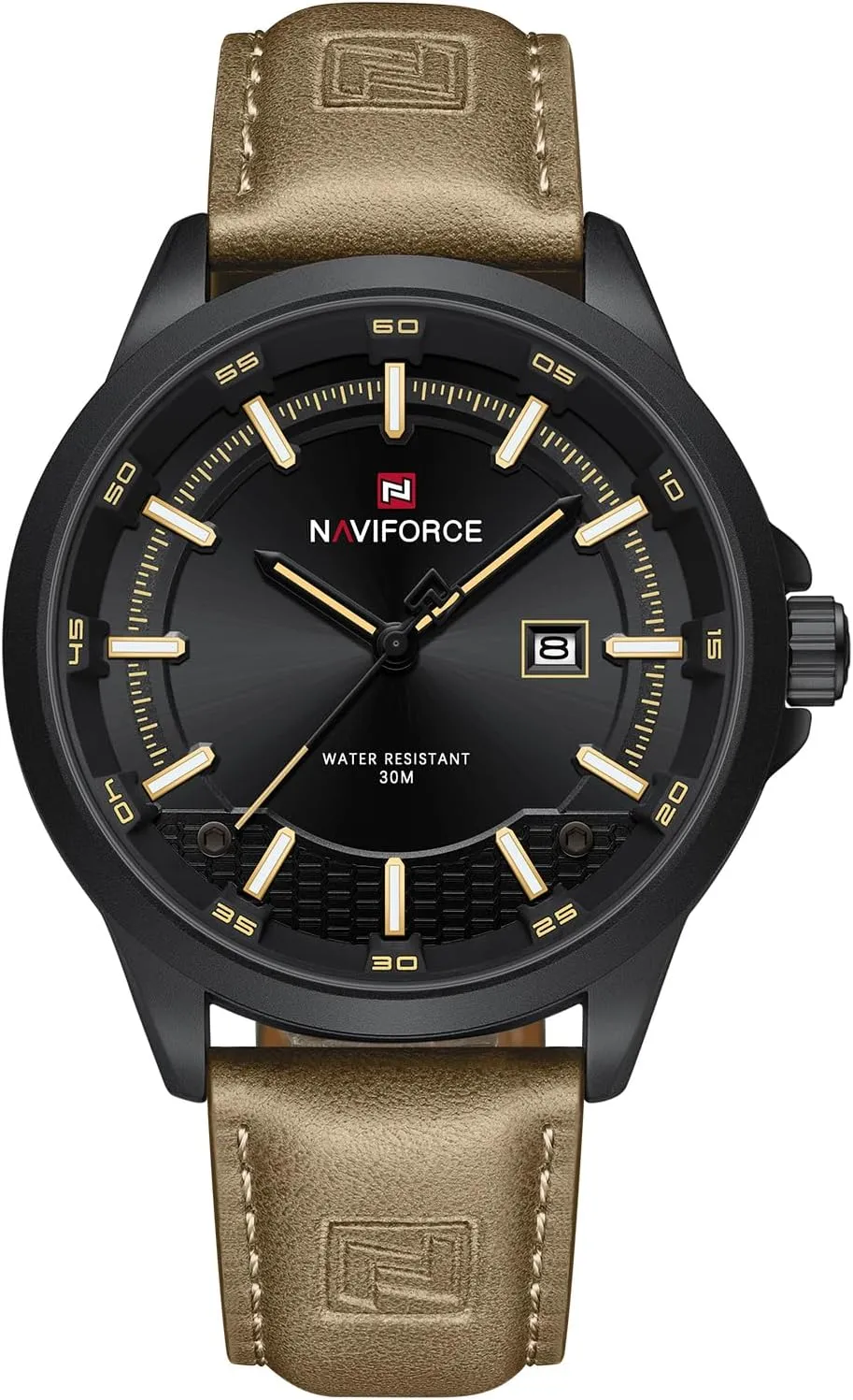 NAVIFORCE Mens Minimalist Waterproof Quartz Leather Strap Watches with Auto Date