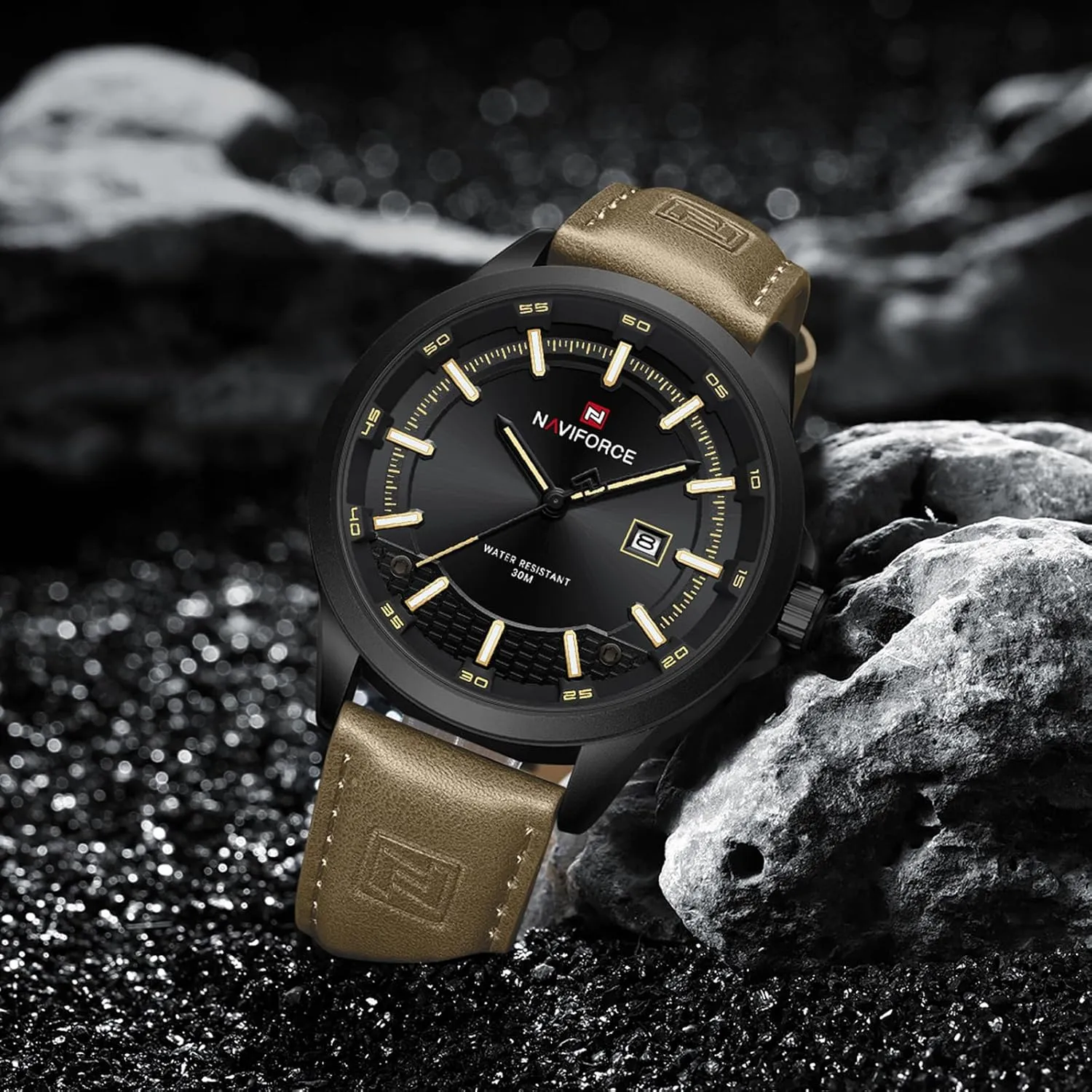 NAVIFORCE Mens Minimalist Waterproof Quartz Leather Strap Watches with Auto Date