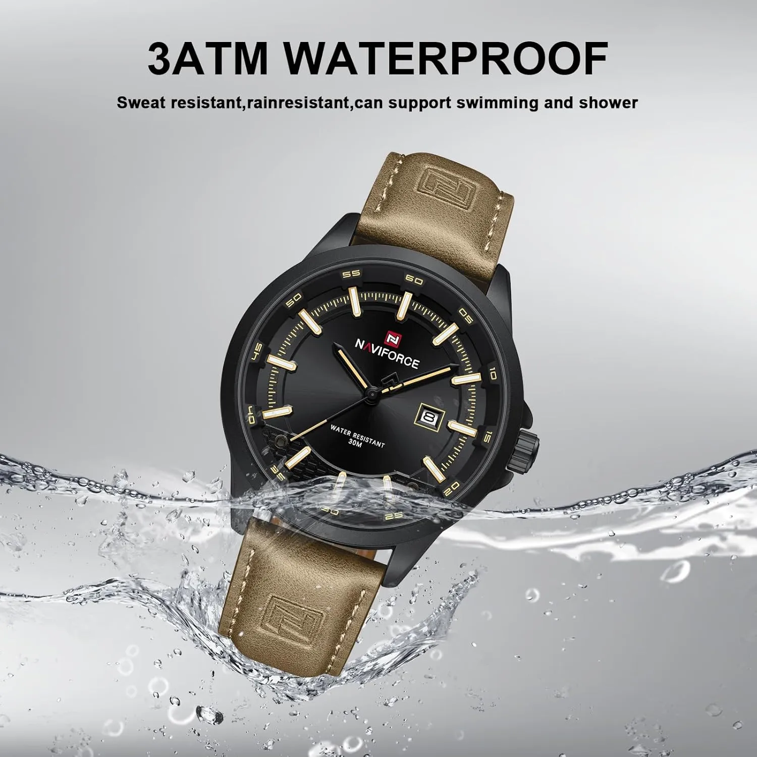 NAVIFORCE Mens Minimalist Waterproof Quartz Leather Strap Watches with Auto Date