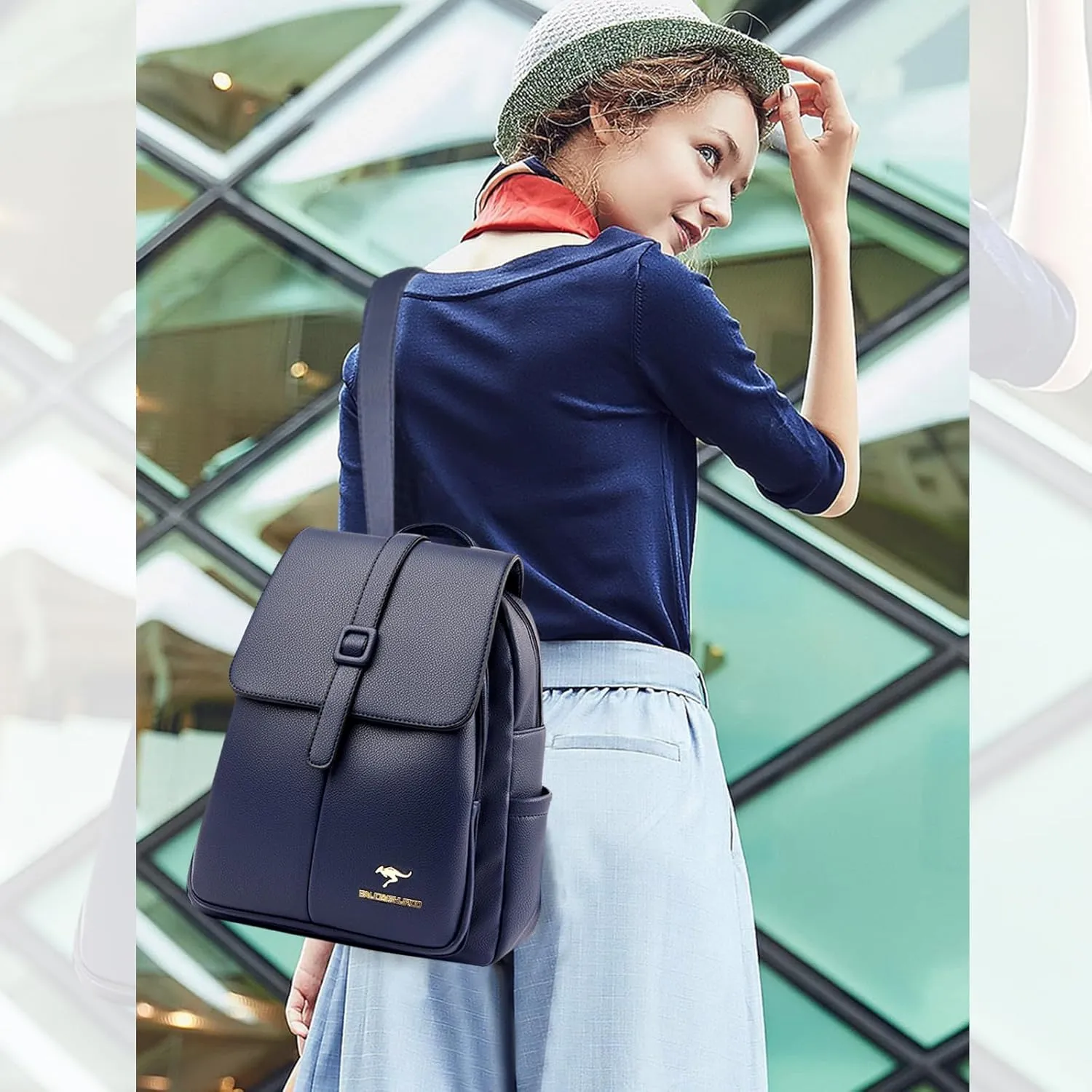 NICOLE & DORIS Fashion Daypacks Backpacks for Women Waterproof Rucksack PU Leather Shoulder Bags Handbag Anti-theft Mini Backpack Travel Backpack with Flap Blue