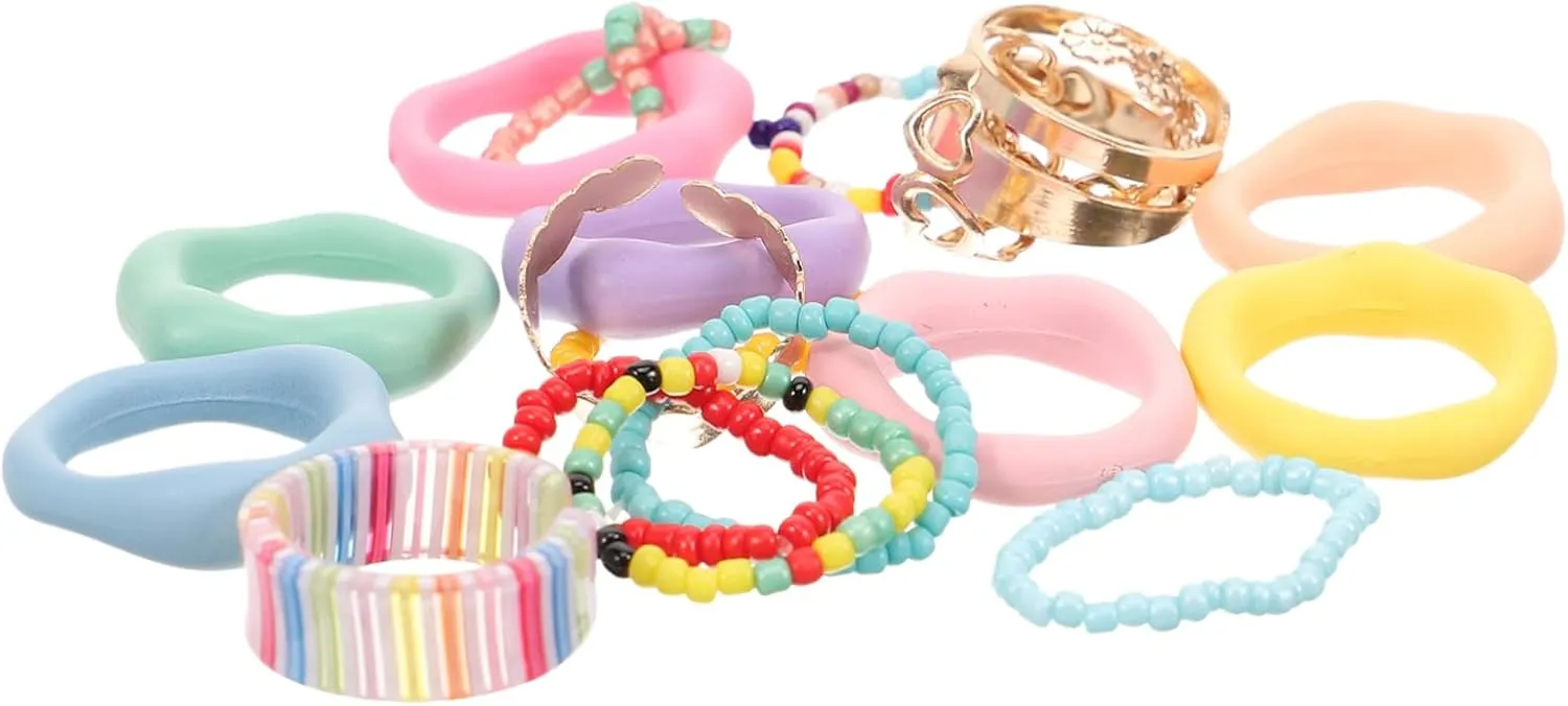 NOLITOY 20Pcs Colorful Resin Knuckle Rings for Women Summer Finger Rings Cute Stackable Jewelry for Birthday Present for