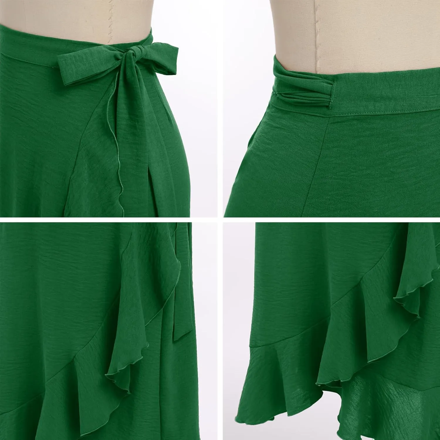 ODIZLI Women's Wrap Skirt High Waist Irregular High-Low Hemline Tie Waist Ruffle A-line Midi Skirt
