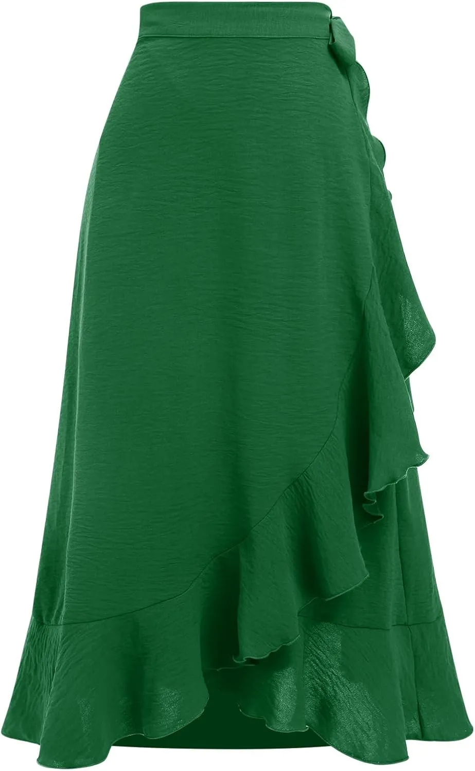 ODIZLI Women's Wrap Skirt High Waist Irregular High-Low Hemline Tie Waist Ruffle A-line Midi Skirt