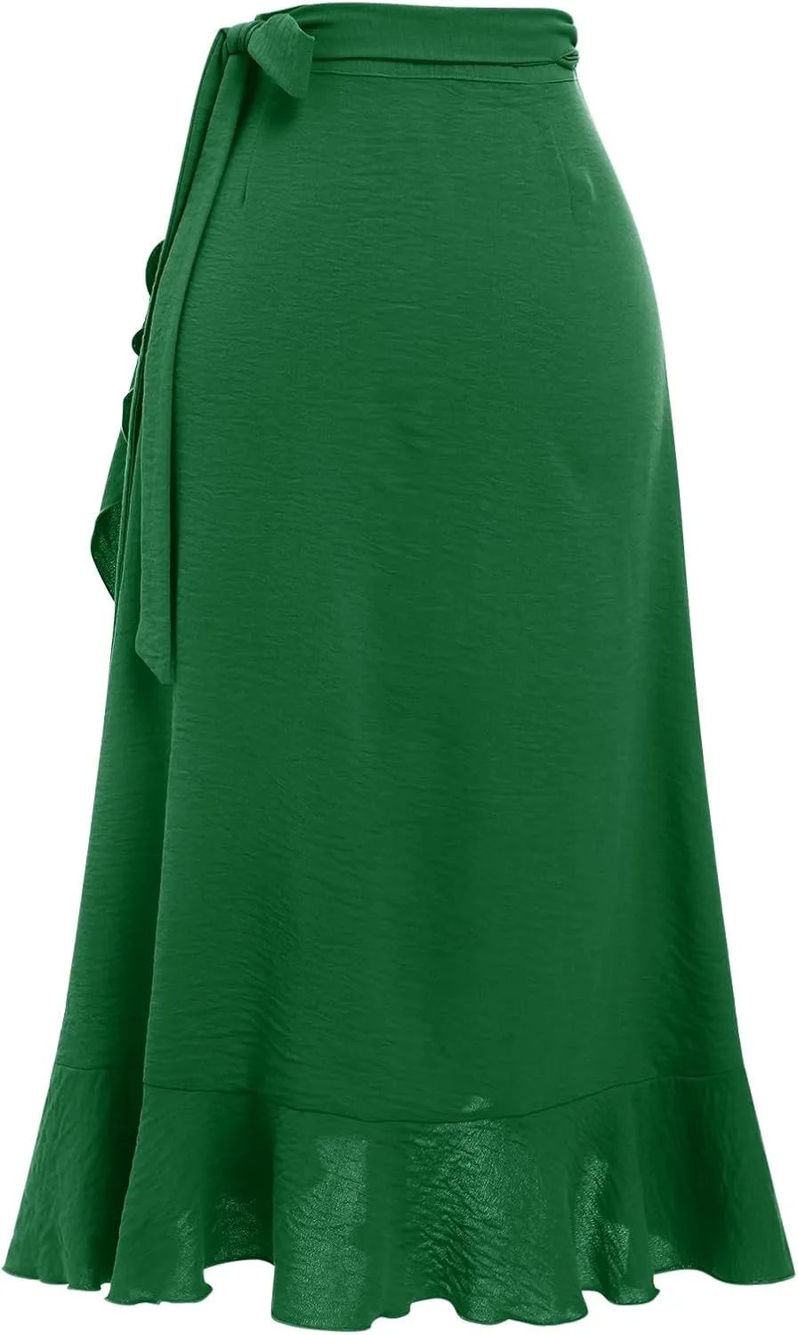 ODIZLI Women's Wrap Skirt High Waist Irregular High-Low Hemline Tie Waist Ruffle A-line Midi Skirt