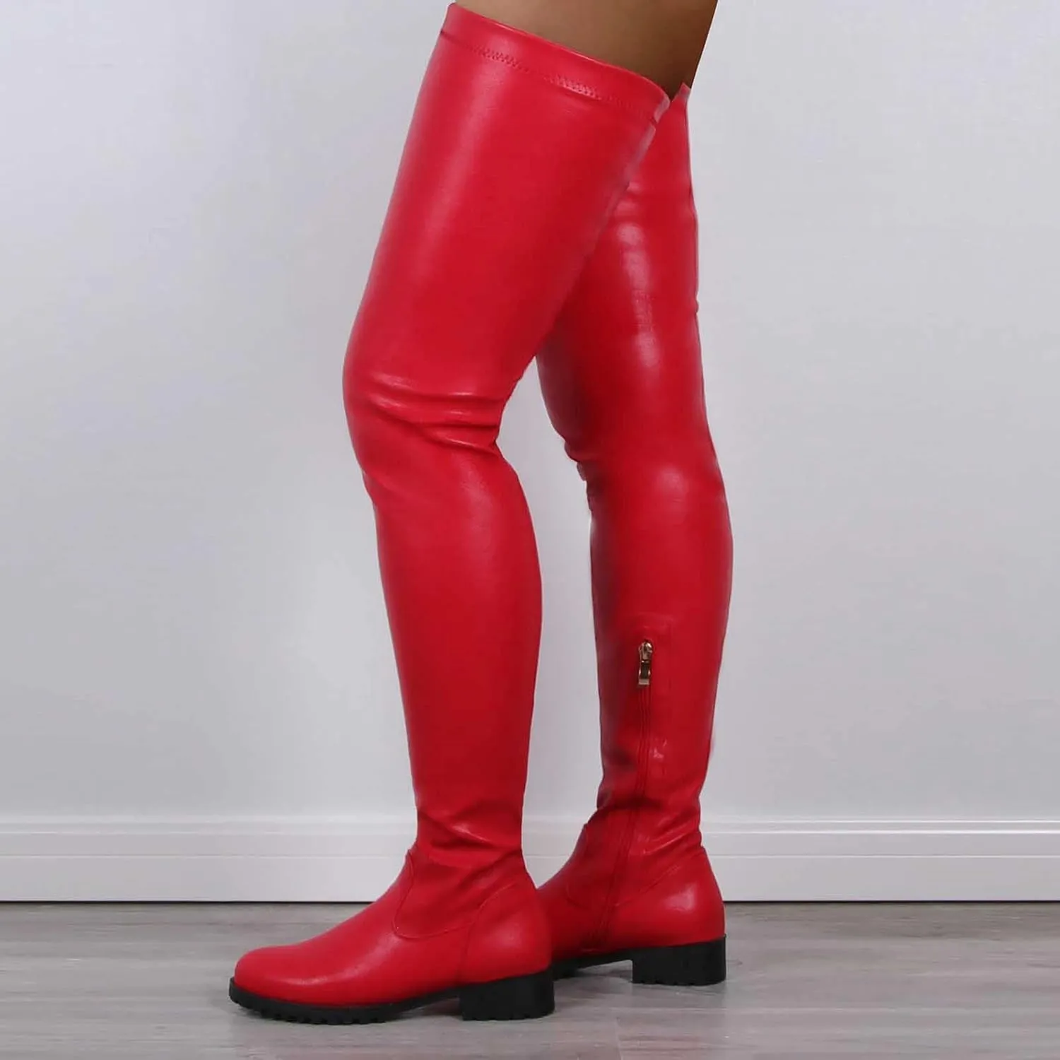 oiangi Over the Knee Boots for Women - Fashion Solid Round Toe Zipper Chunky Heel Slip On Long Boots Trendy Casual Ladies Thick Low Heel Shoes