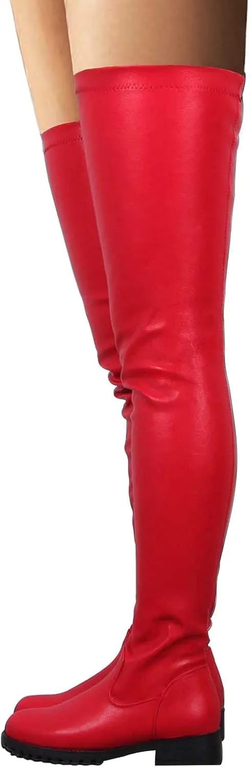 oiangi Over the Knee Boots for Women - Fashion Solid Round Toe Zipper Chunky Heel Slip On Long Boots Trendy Casual Ladies Thick Low Heel Shoes