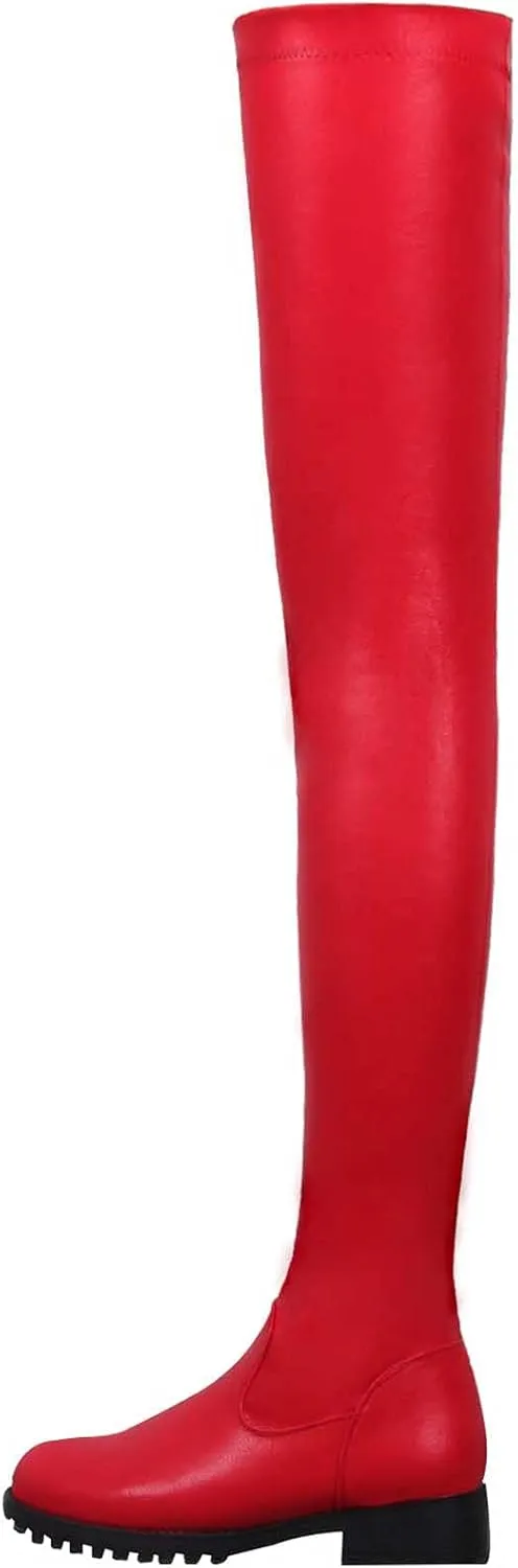 oiangi Over the Knee Boots for Women - Fashion Solid Round Toe Zipper Chunky Heel Slip On Long Boots Trendy Casual Ladies Thick Low Heel Shoes