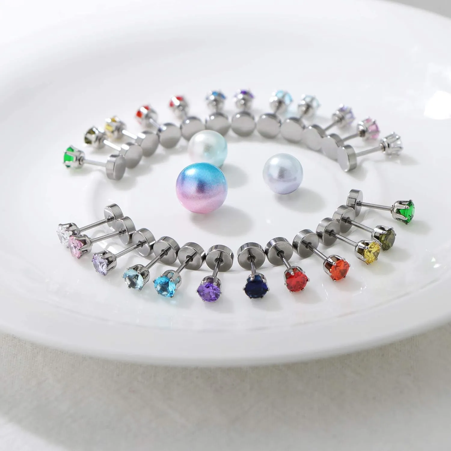 ORAZIO CZ Stud Earrings for Women Men Stainless Steel Cubic Zirconia Screwback Earrings Set
