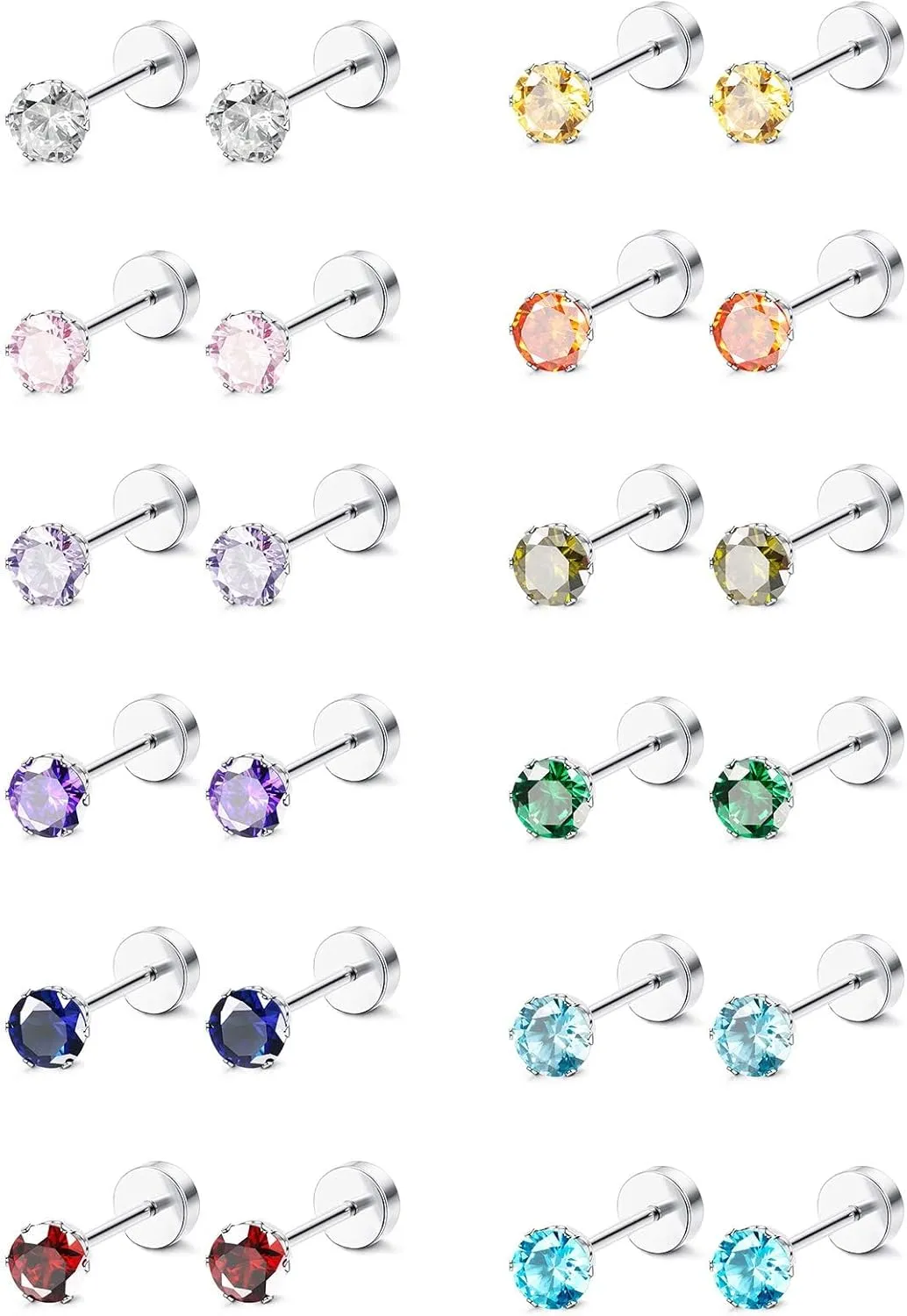ORAZIO CZ Stud Earrings for Women Men Stainless Steel Cubic Zirconia Screwback Earrings Set