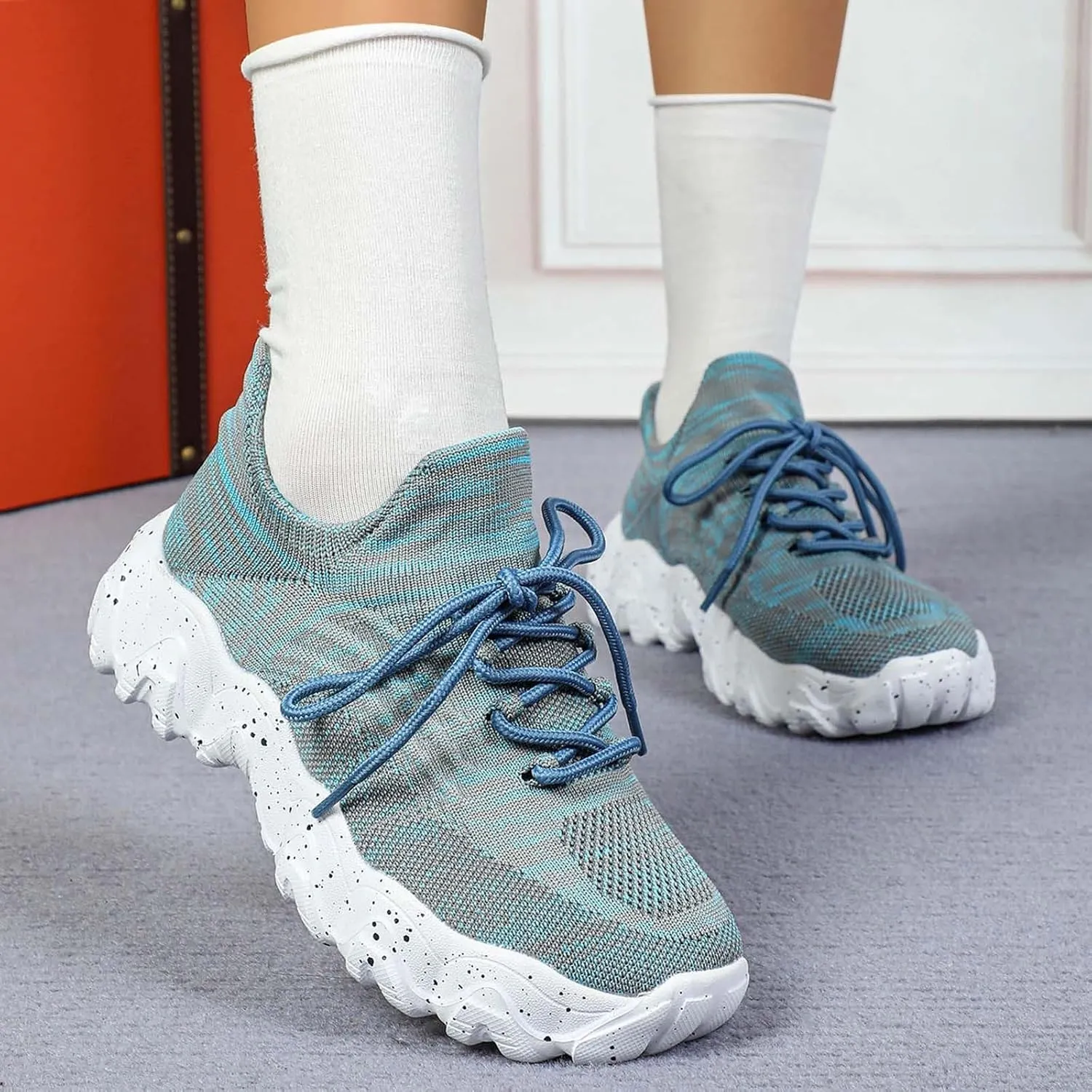 Ortho Pro Shoes for Women Wide Width Mesh Lace Lightweight Low-Cut Sneakers Comfortable Ankle Socks Non Slip Walking Sneakers Mesh Orthopedic Breathable Shoes