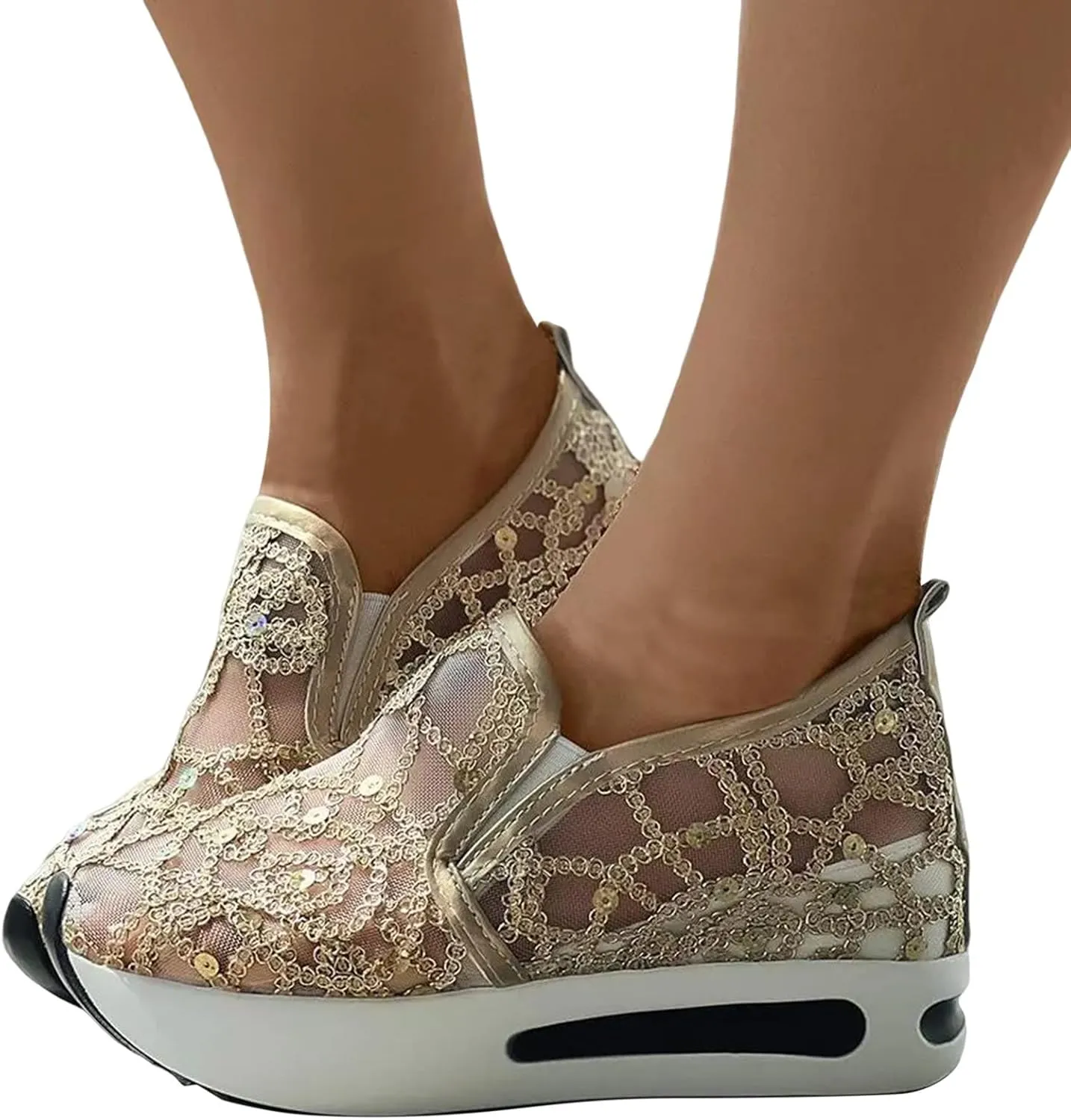 Orthopedic Shoes for Women Breathable Mesh Platform Wedge Comfy Flower Embroidered Mesh Air-Cushion Walking Sneakers
