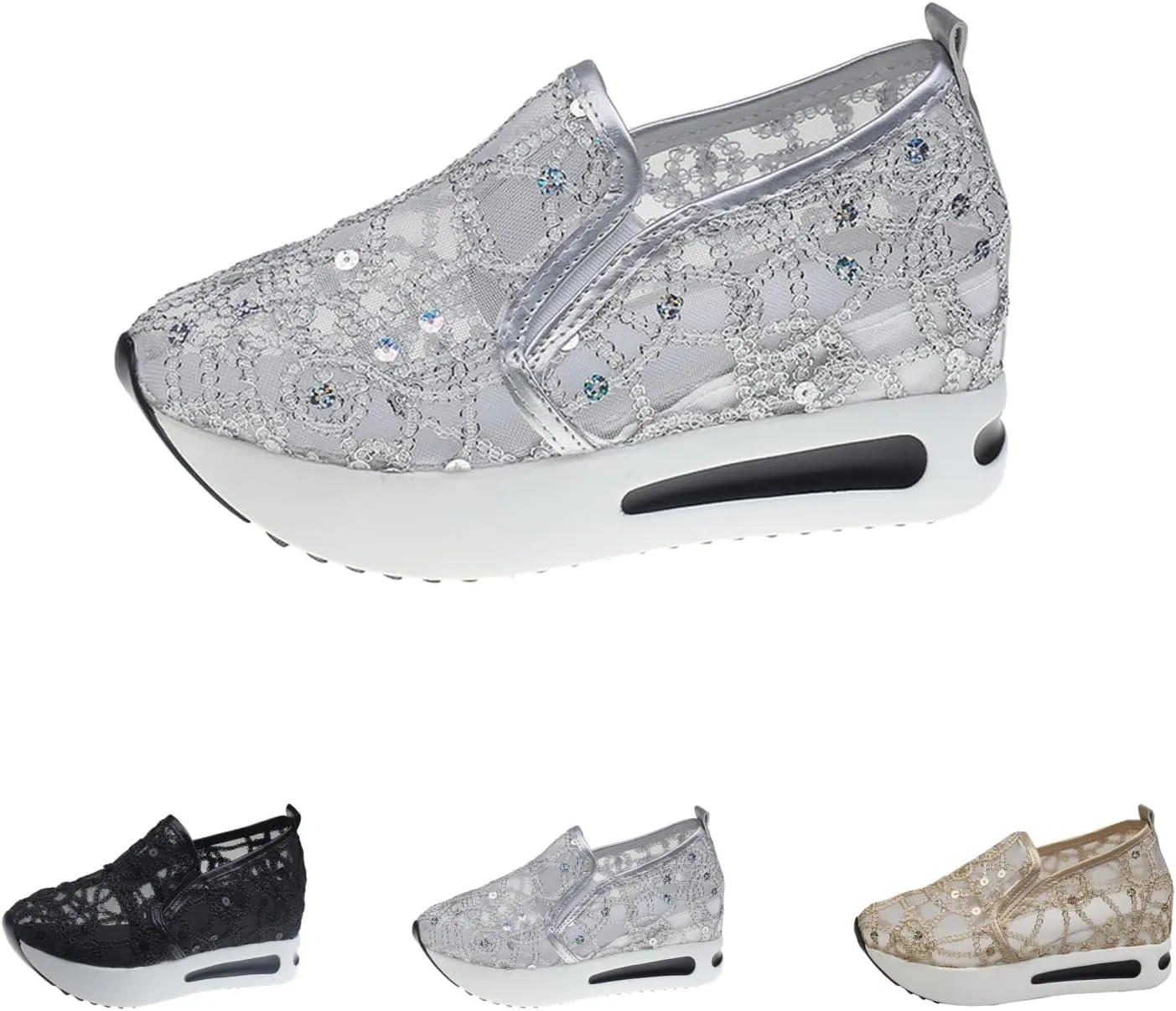 Orthopedic Shoes for Women Wide Width Breathable Mesh Platform Wedge Comfy Flower Embroidered Mesh Air Casual Sneakers