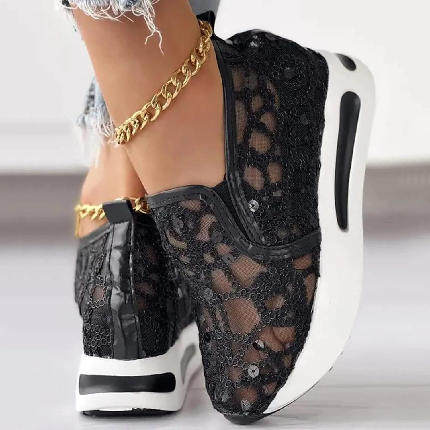 Orthopedic Shoes for Women Wide Width Breathable Mesh Platform Wedge Comfy Flower Embroidered Mesh Air Casual Sneakers